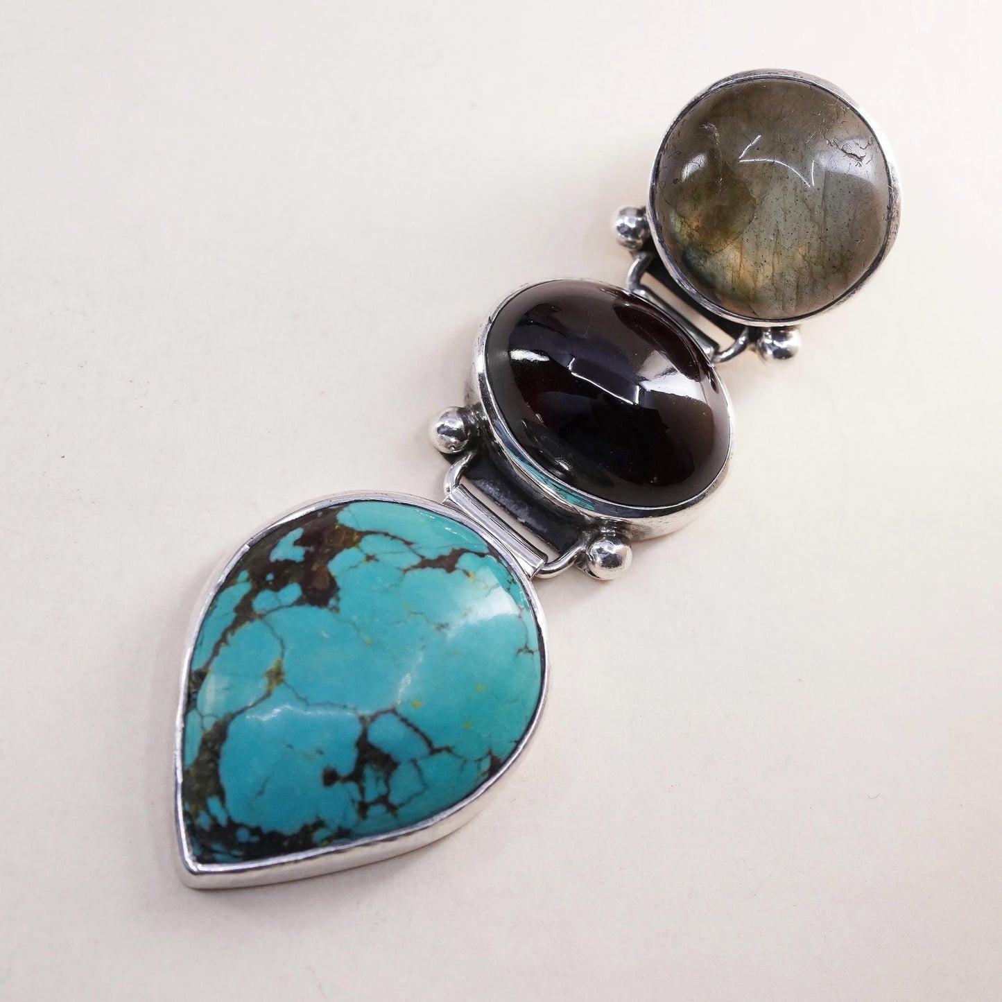 Native American Sterling 925 silver teardrop turquoise pendant labradorite