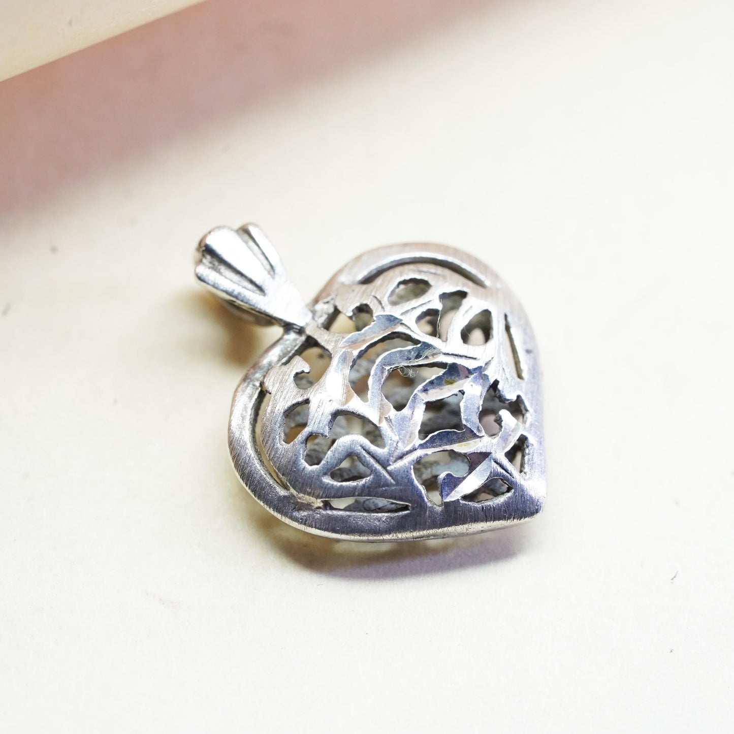 vintage sterling silver handmade pendant, 925 filigree heart