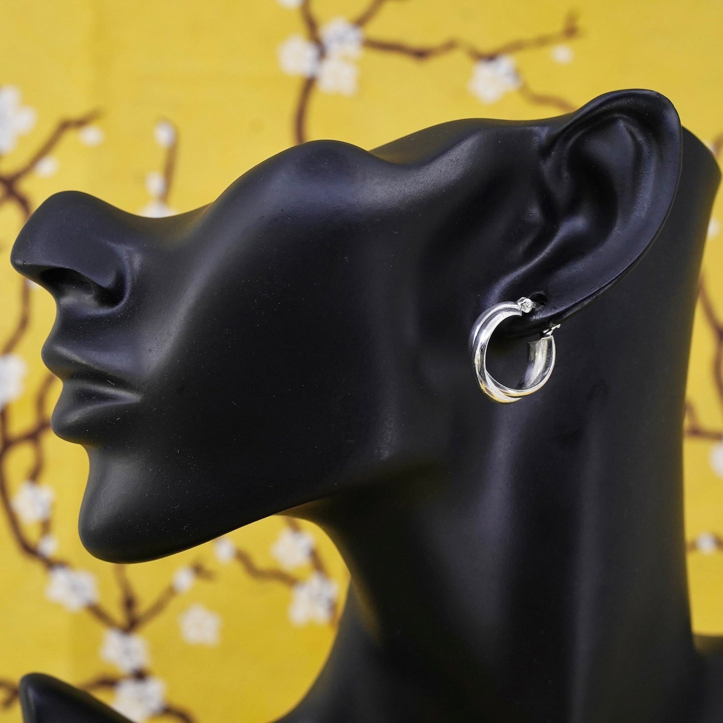 0.75”, Vintage Sterling 925 silver handmade earrings, 925 entwined hoops
