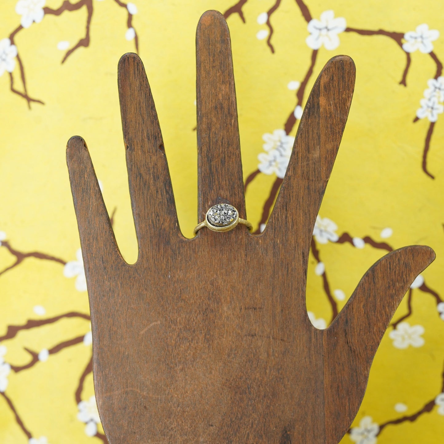 Size 8.25, vermeil gold over Sterling silver handmade ring, 925 druzy hematite