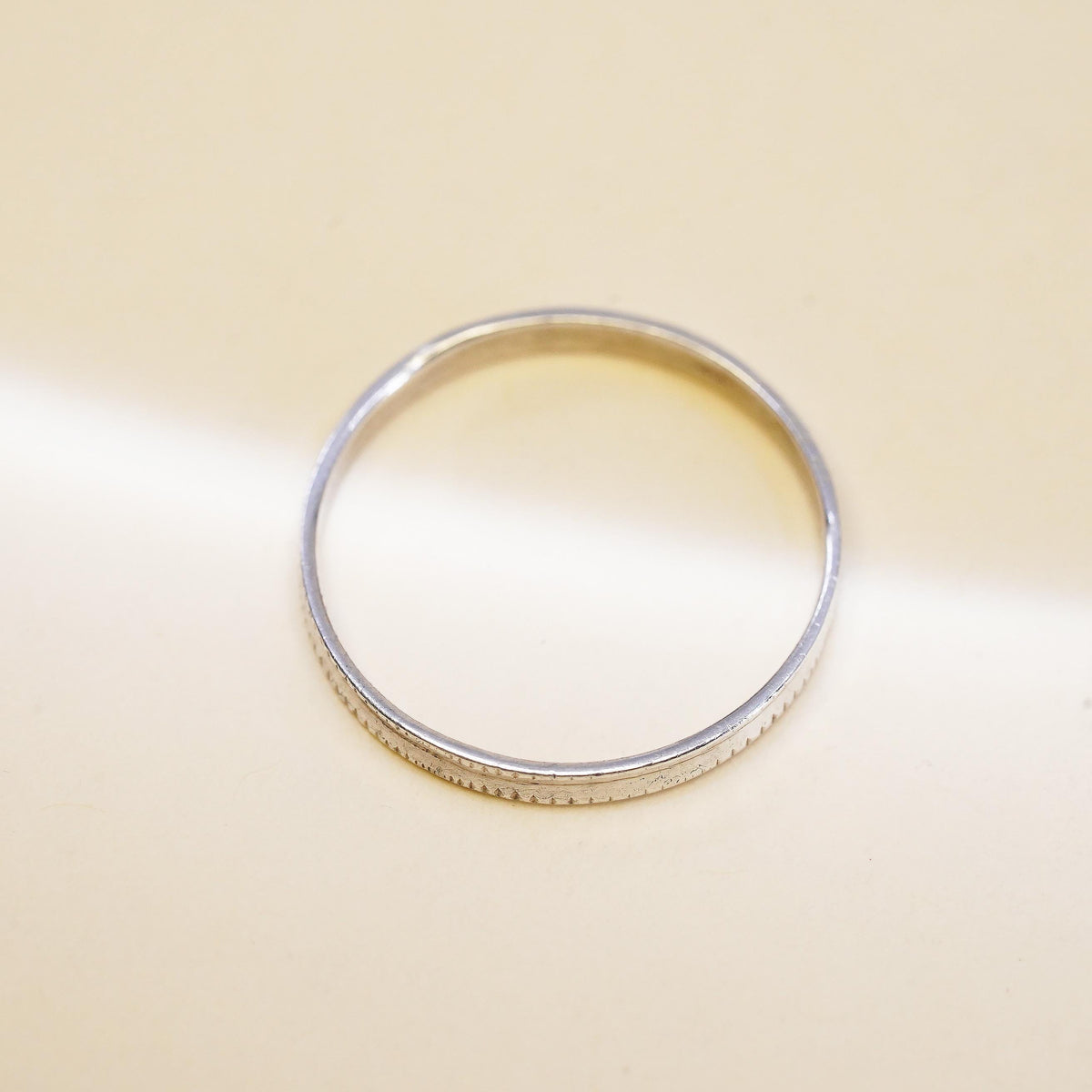Size 8.25, vintage sterling silver textured ring, 925 thin stackable band