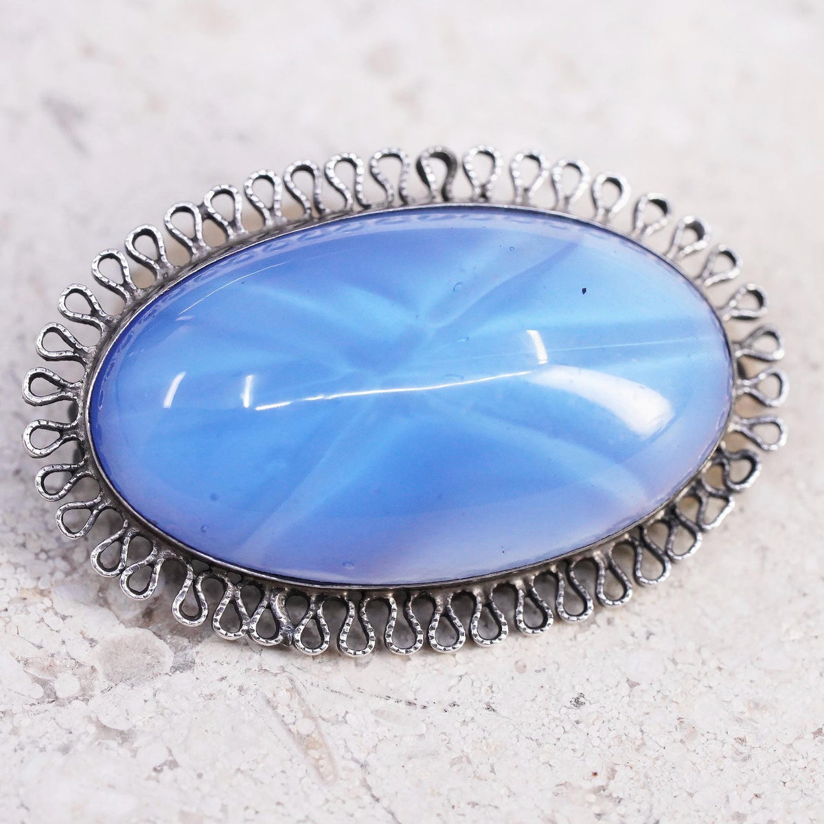 Vintage Hecho en Mexico Sterling silver brooch, 925 filigree pendant oval agate