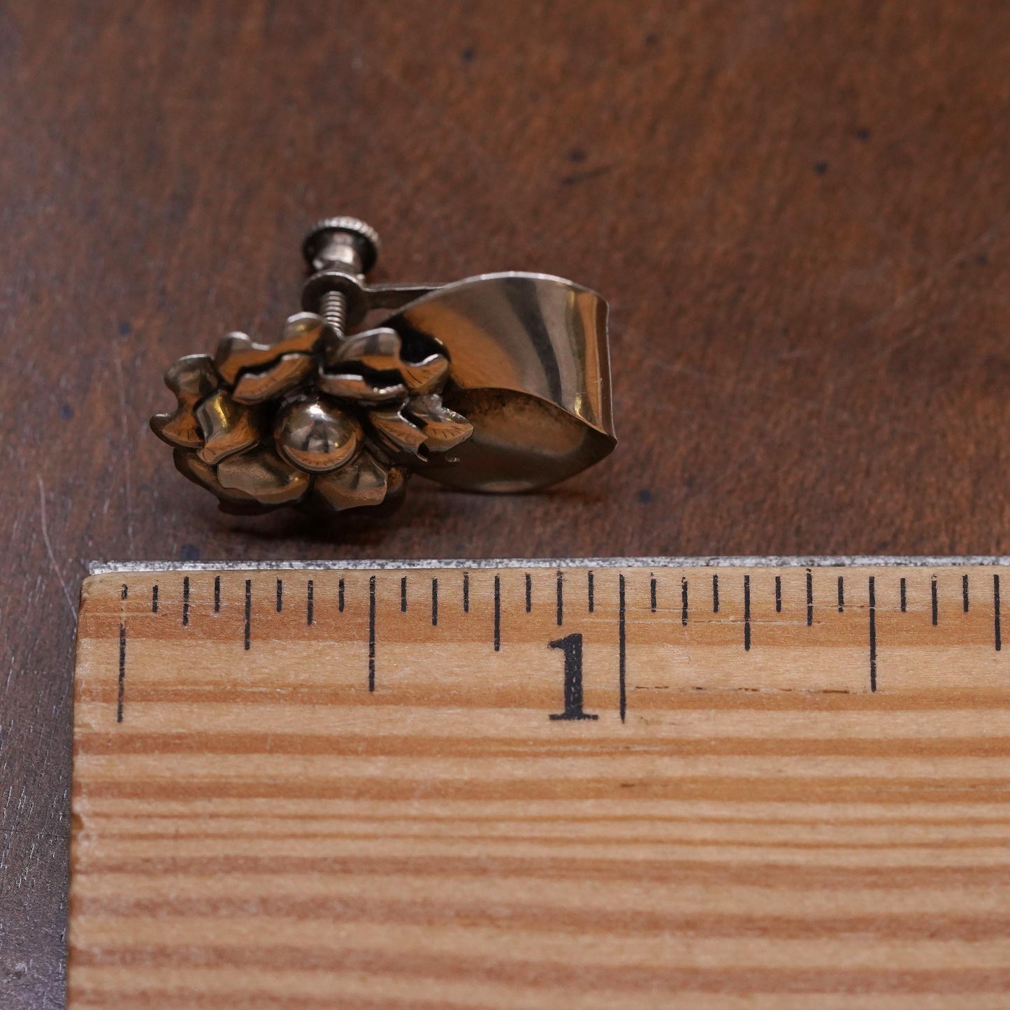 Vintage sterling silver handmade single earring, 925 screw back flower