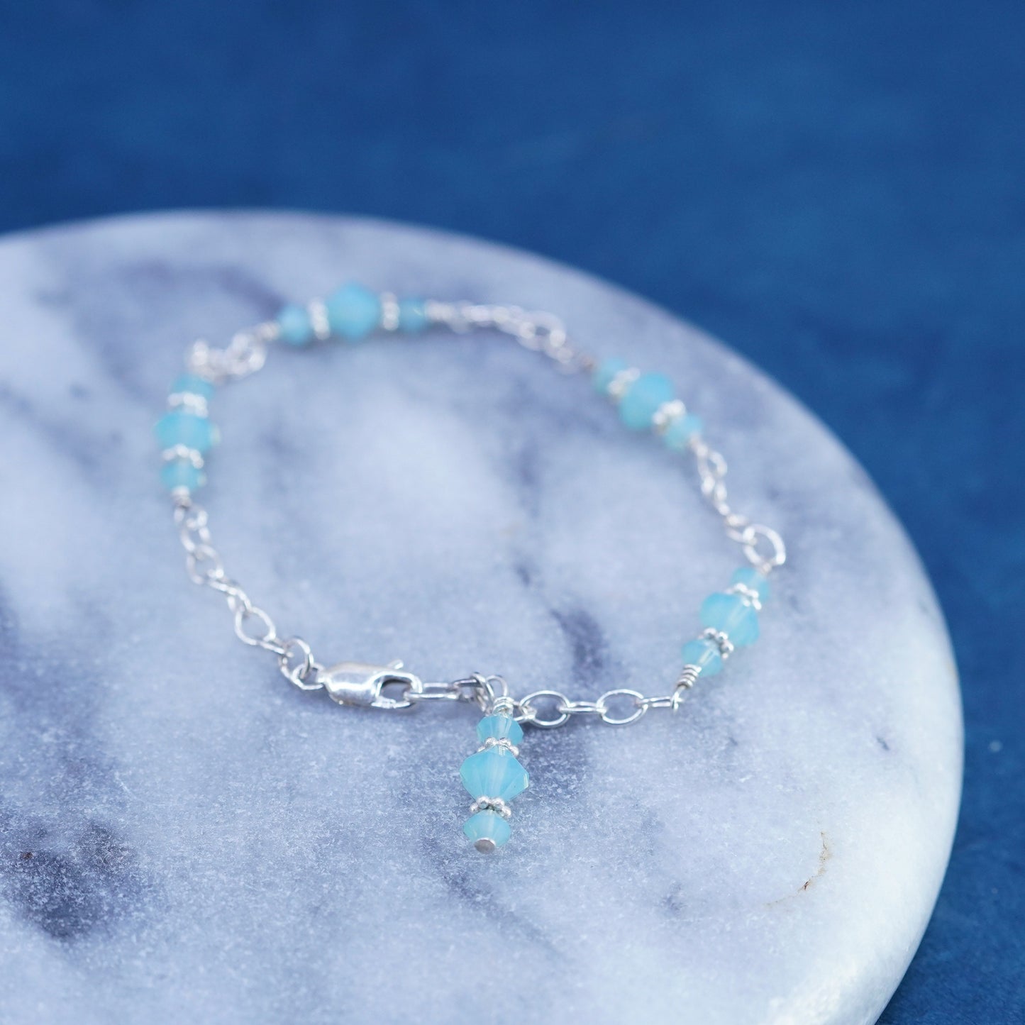Sterling silver handmade bracelet, 925 circle chain with prehnite beads