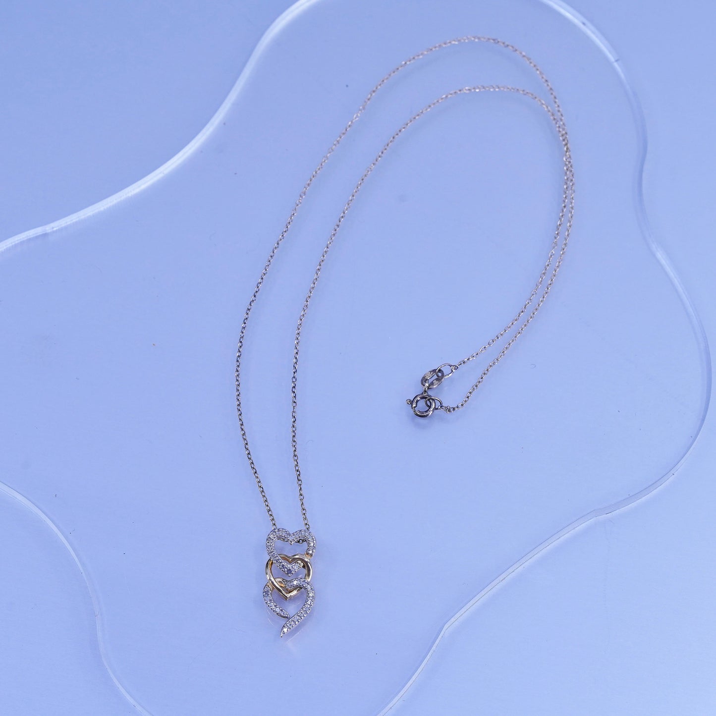 18”, vermeil yellow gold Sterling 925 silver necklace diamond heart pendant