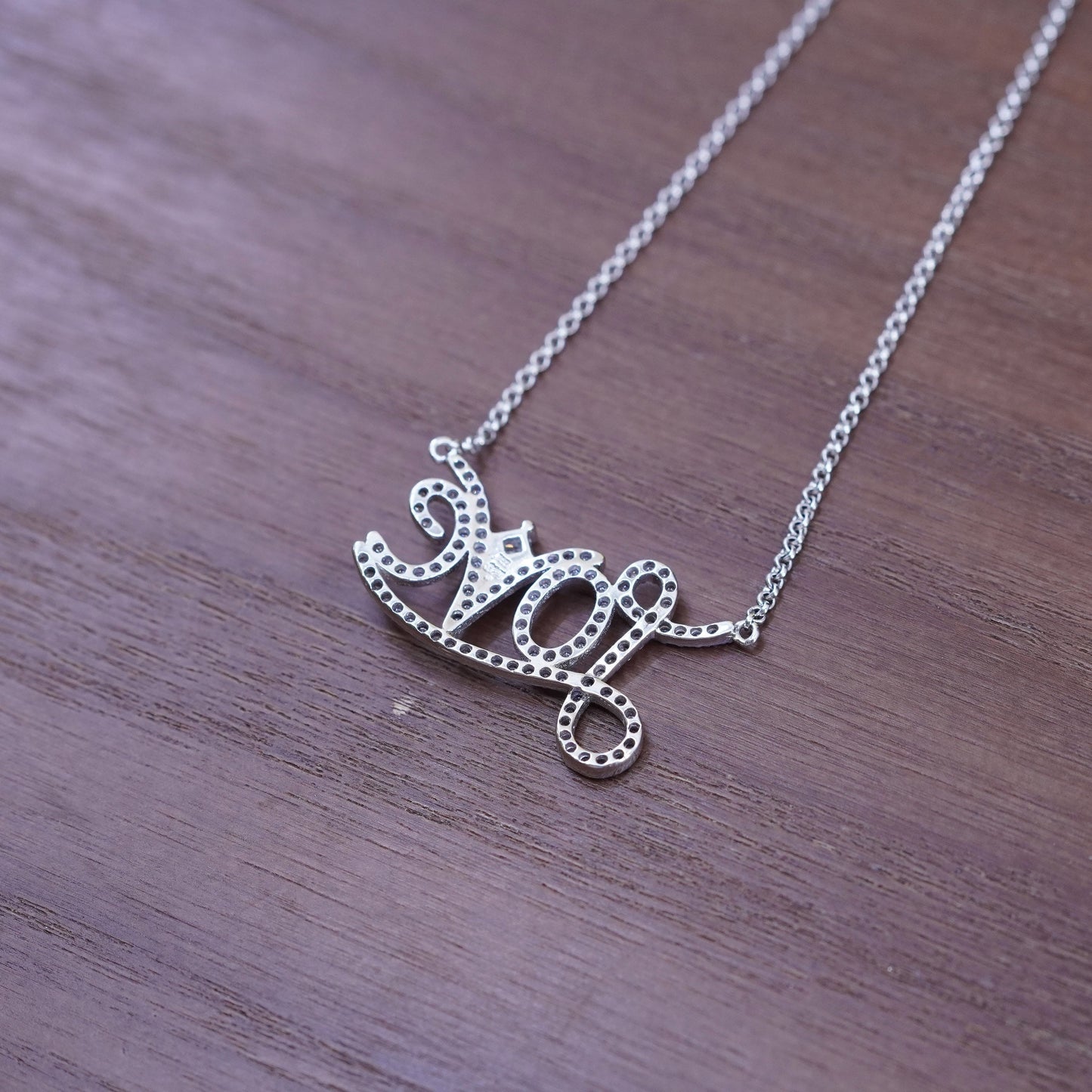 18”, vintage Sterling silver necklace, 925 circle chain cluster Cz love pendant