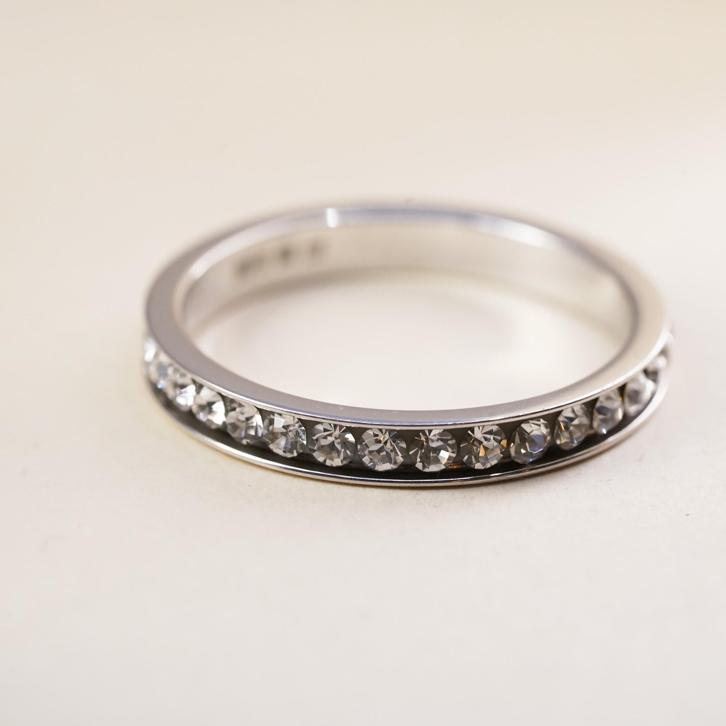 Size 10, vintage sterling 925 silver ring w/ cluster CZ, stackable wedding band