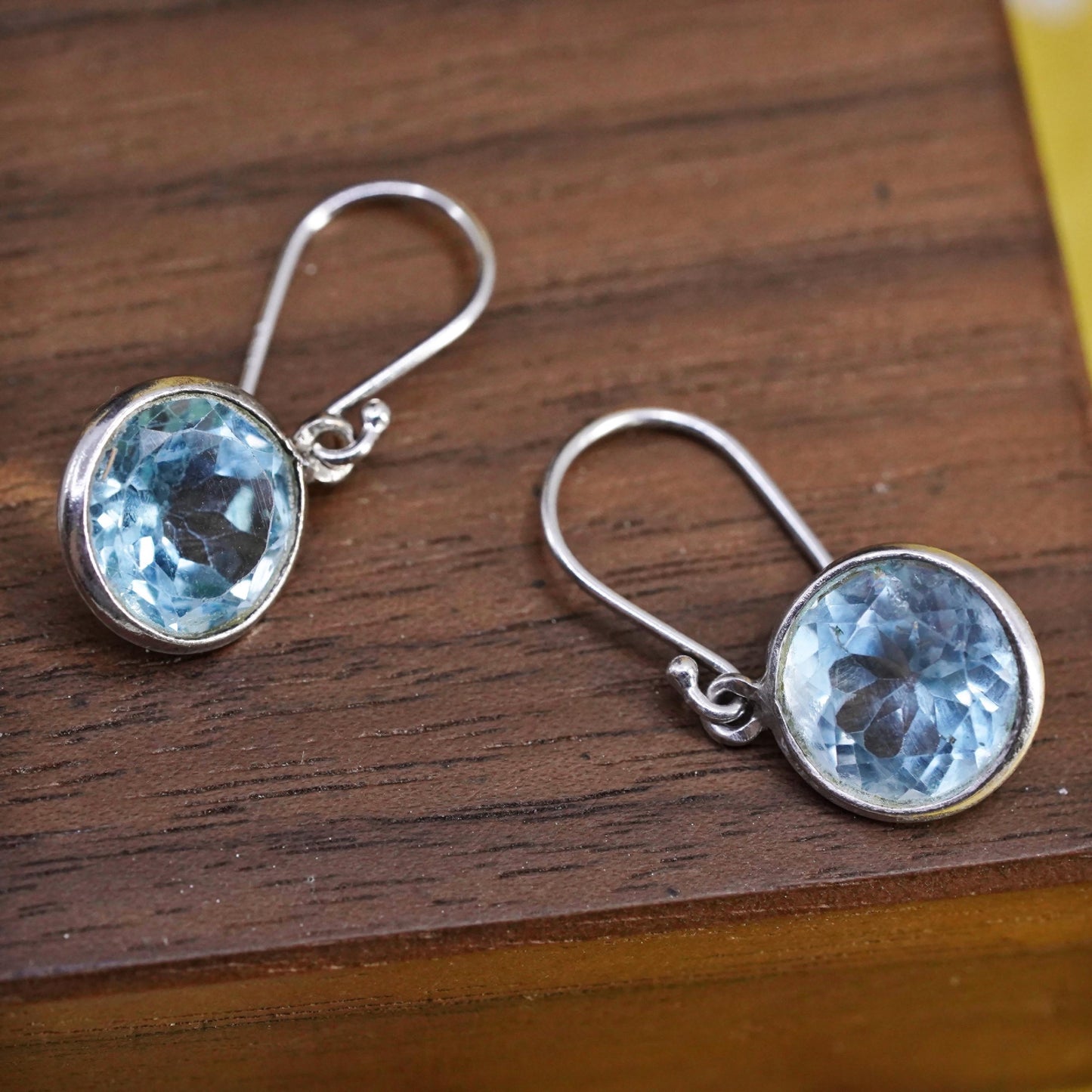 Vintage Sterling 925 silver handmade earrings with oval blue crystal