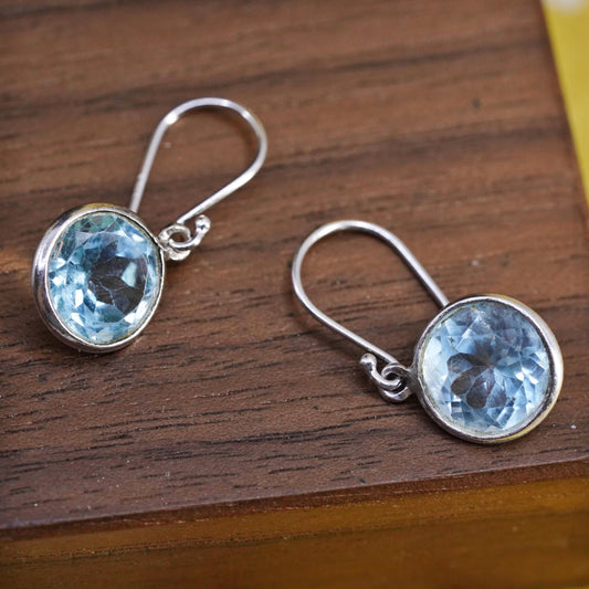 Vintage Sterling 925 silver handmade earrings with oval blue crystal
