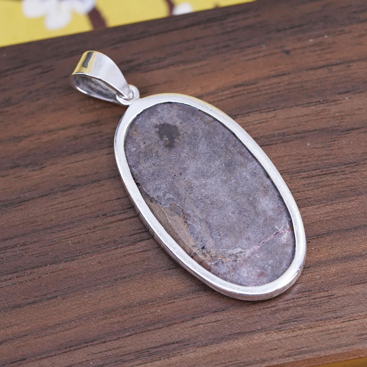 Vintage Sterling silver handmade pendant, 925 oval with rose pink druzy stone