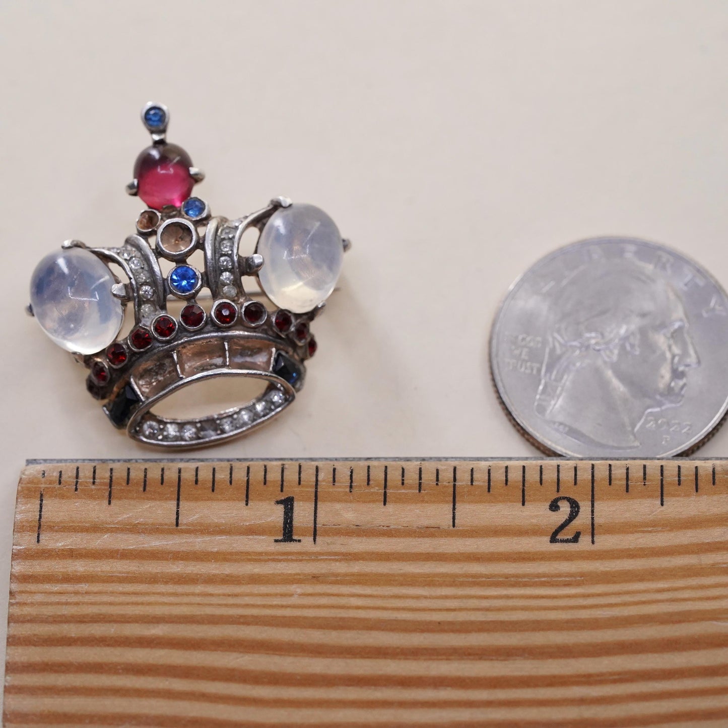 Trifari Alfred Philippe Sterling Silver Brooch 1942 Moonstone Royal Crown Pin
