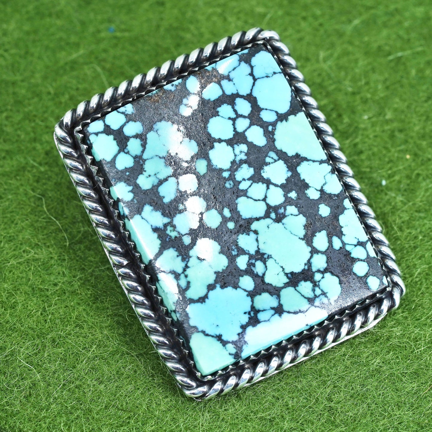 Native American Webster sterling silver 925 belt buckle spiderwebbed turquoise