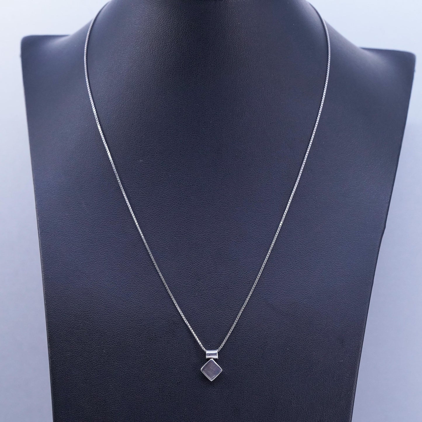 18” 1mm, Vintage Sterling silver necklace, box chain with 925 square pendant