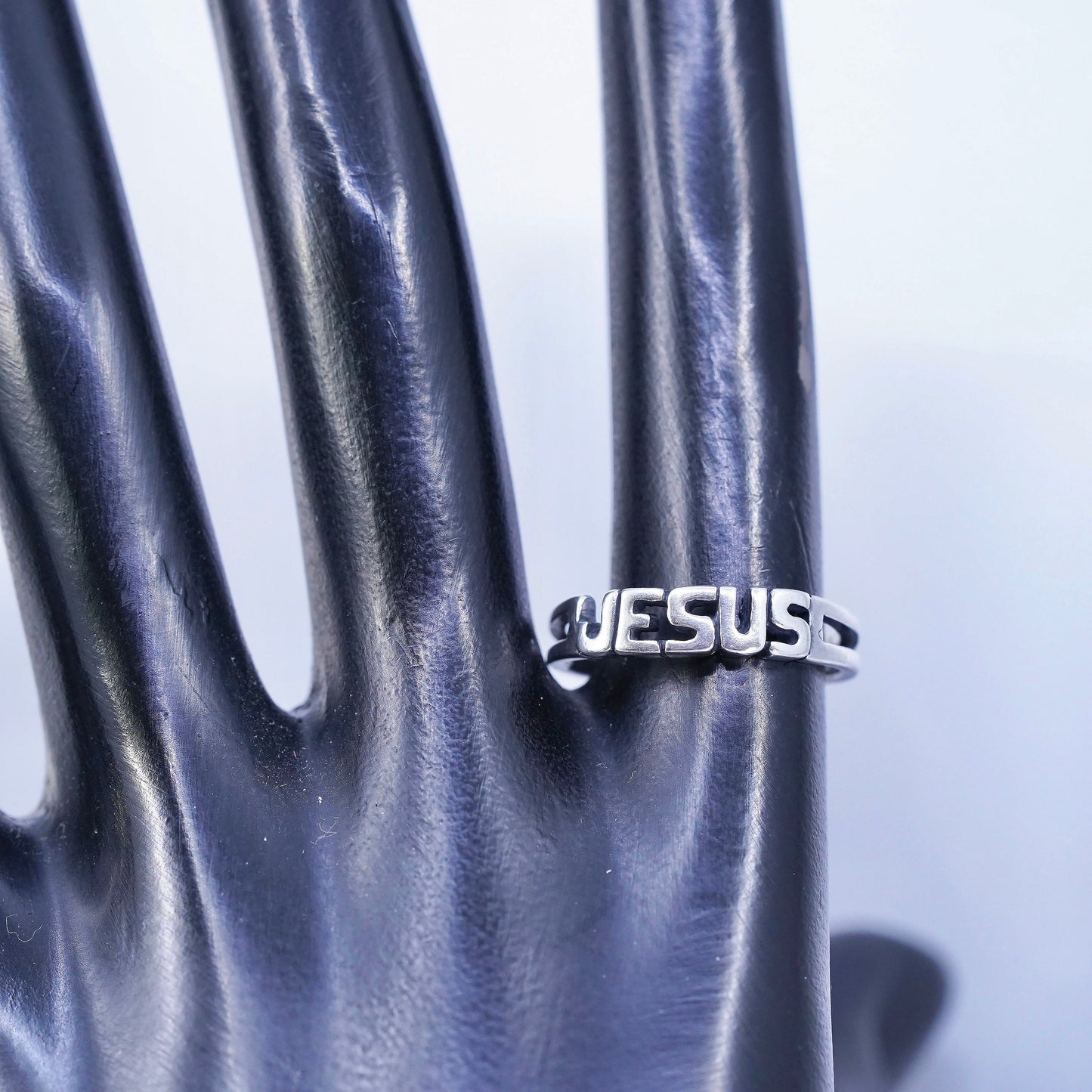 Size 8, vintage Shube Sterling 925 silver stackable ring, Jesus band