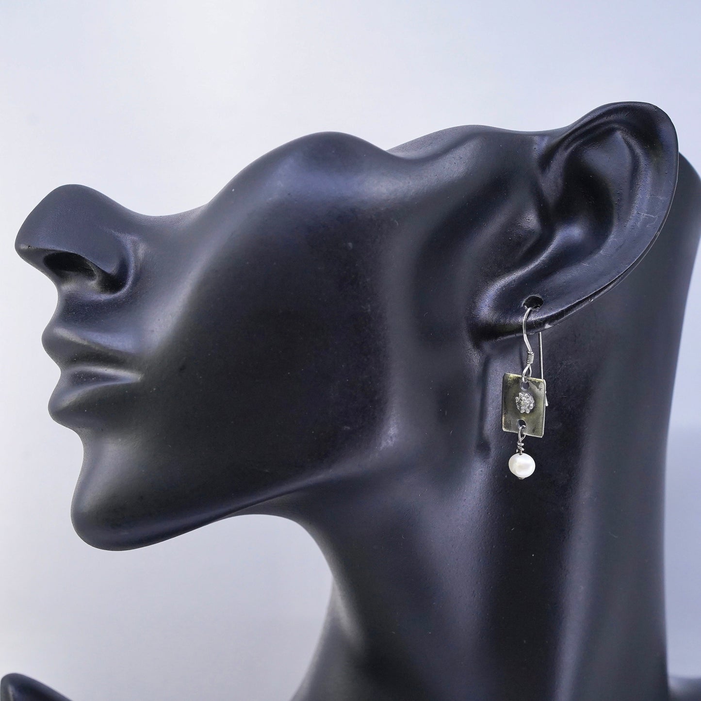 Vintage Sterling 925 silver earrings, dangle with pearl