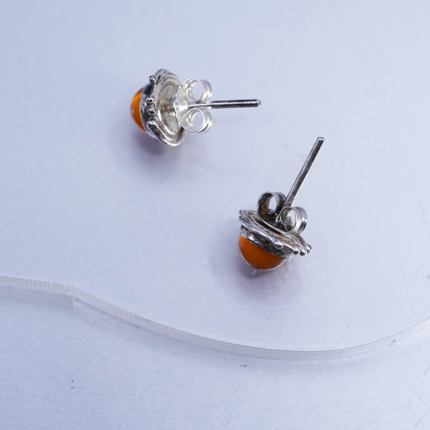 Vintage Sterling 925 silver handmade earrings, amber studs