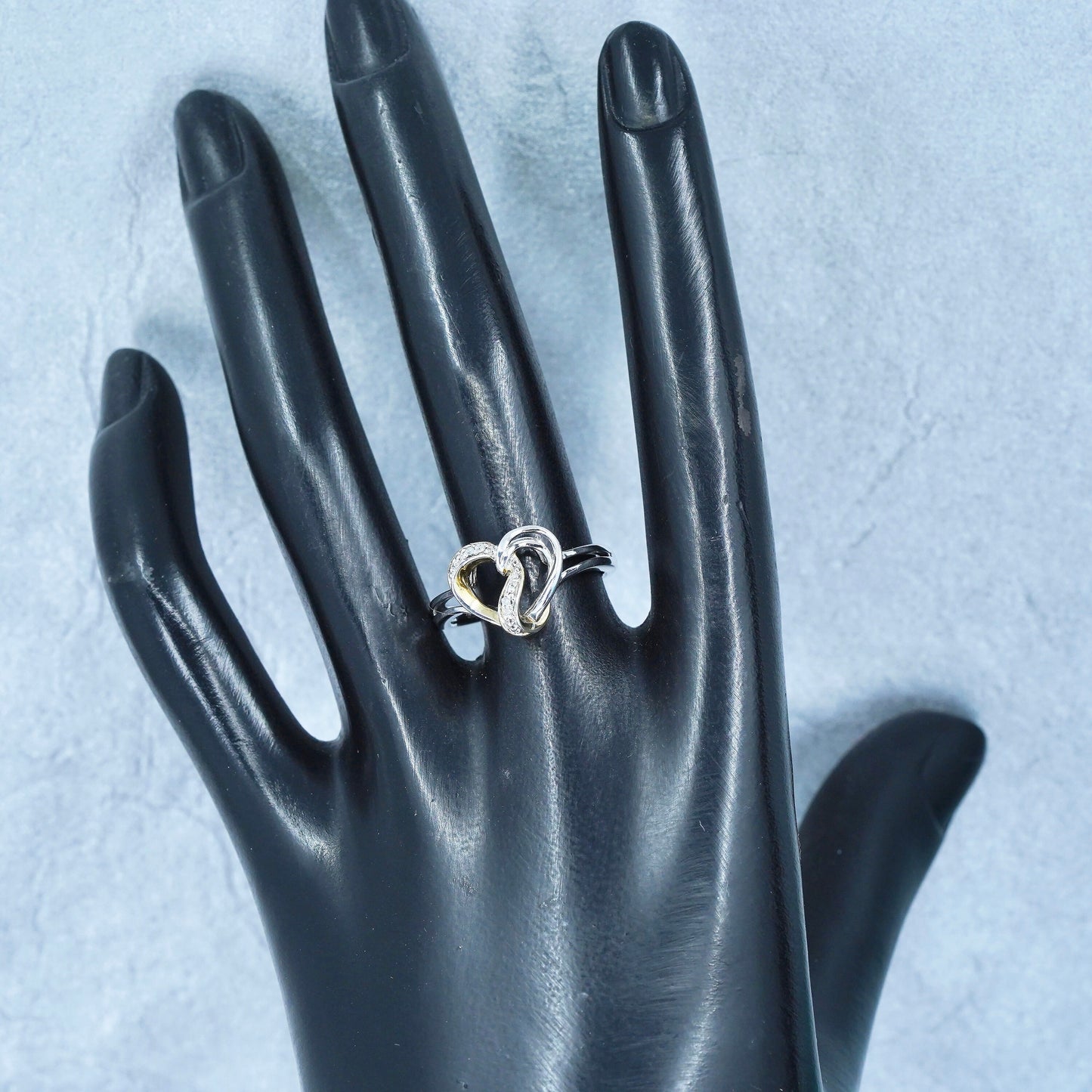 Size 7.75, vintage Sterling 925 silver wedding ring, heart with diamond