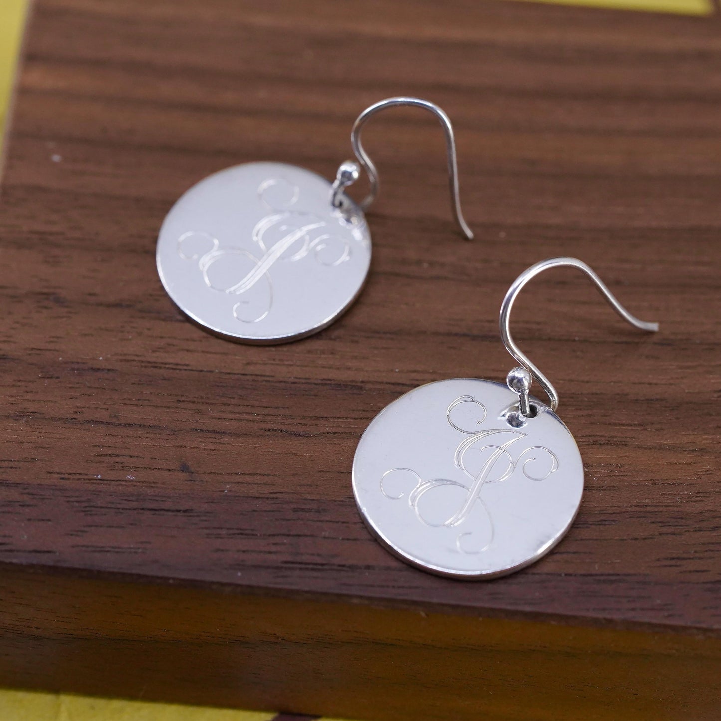 VTG southwestern Sterling 925 silver handmade disc earrings engraved letter G