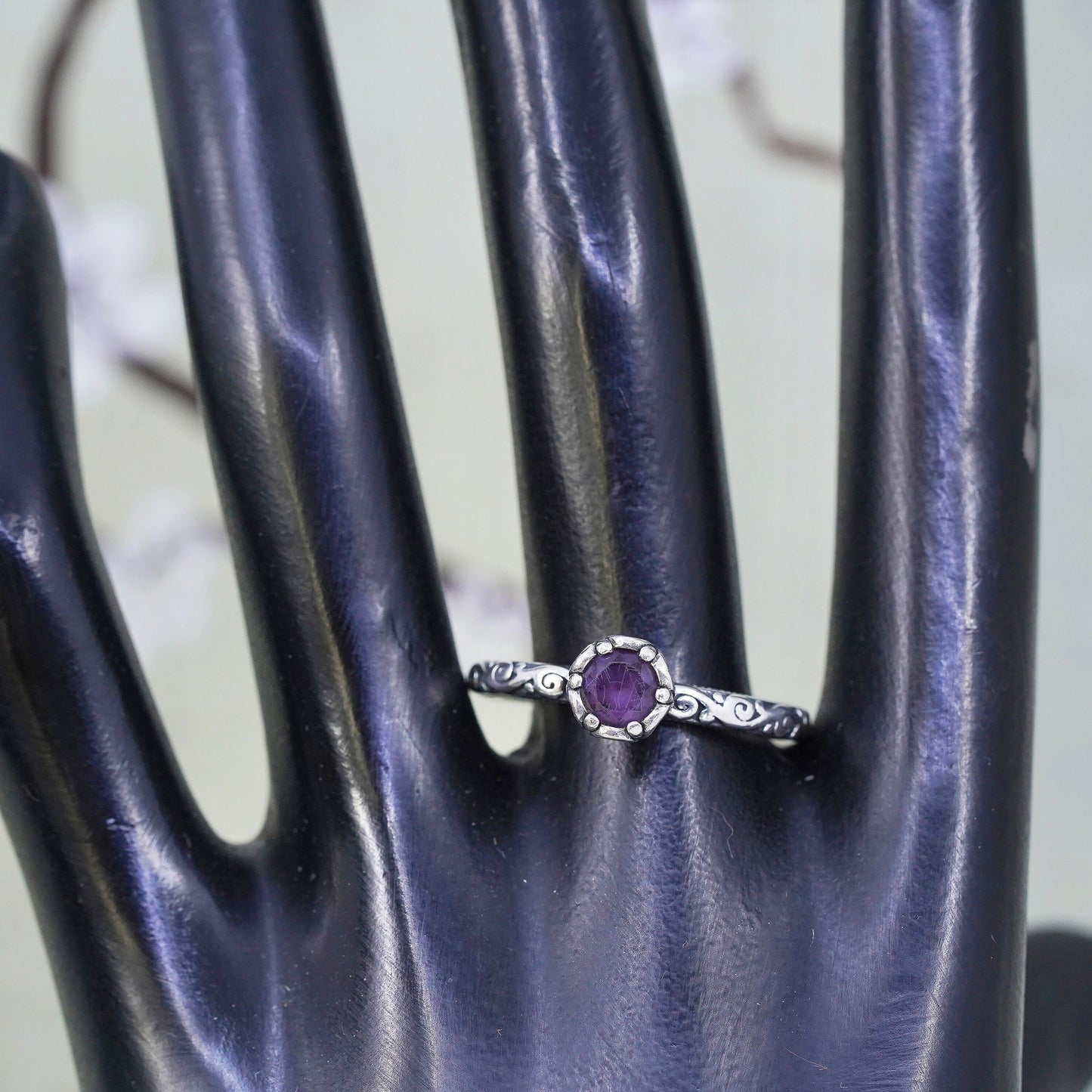 Size 9.25, James Avery sterling silver ring, 925 stackable band with amethyst