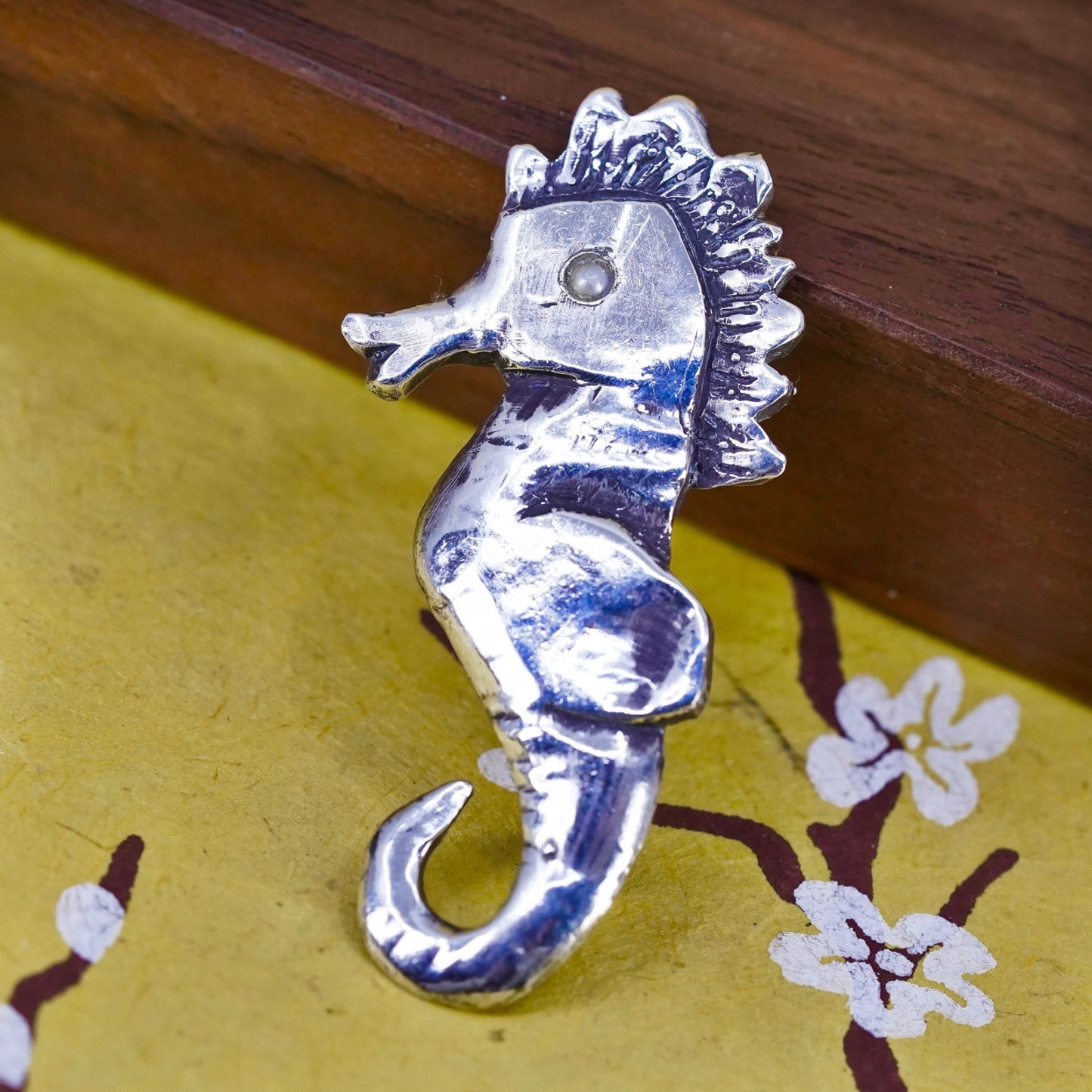 Vintage southwestern handmade sterling 925 silver handmade seahorse brooch pin