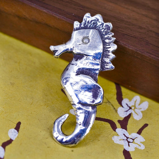 Vintage southwestern handmade sterling 925 silver handmade seahorse brooch pin