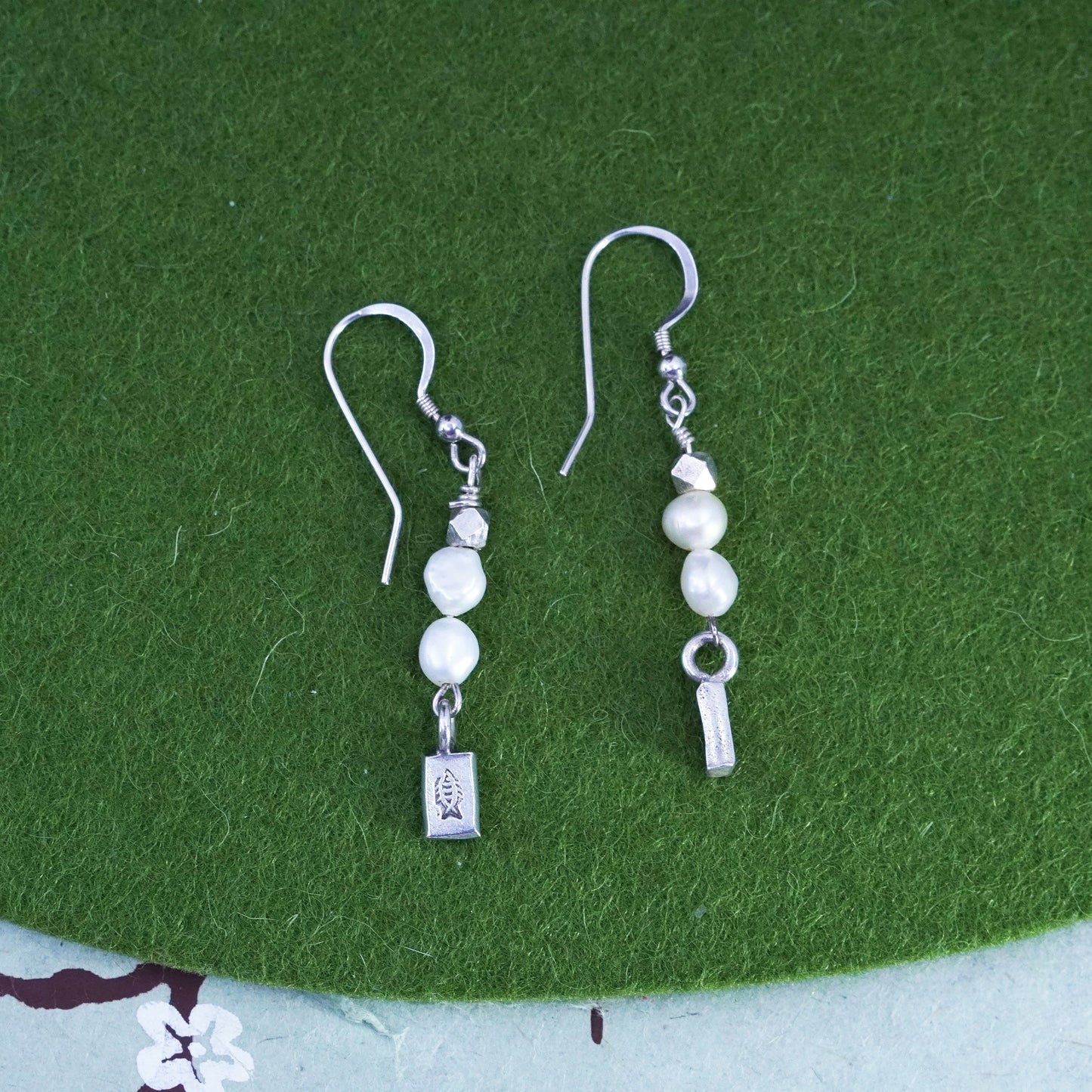 Vintage Sterling silver 925 handmade earrings with pearl drops