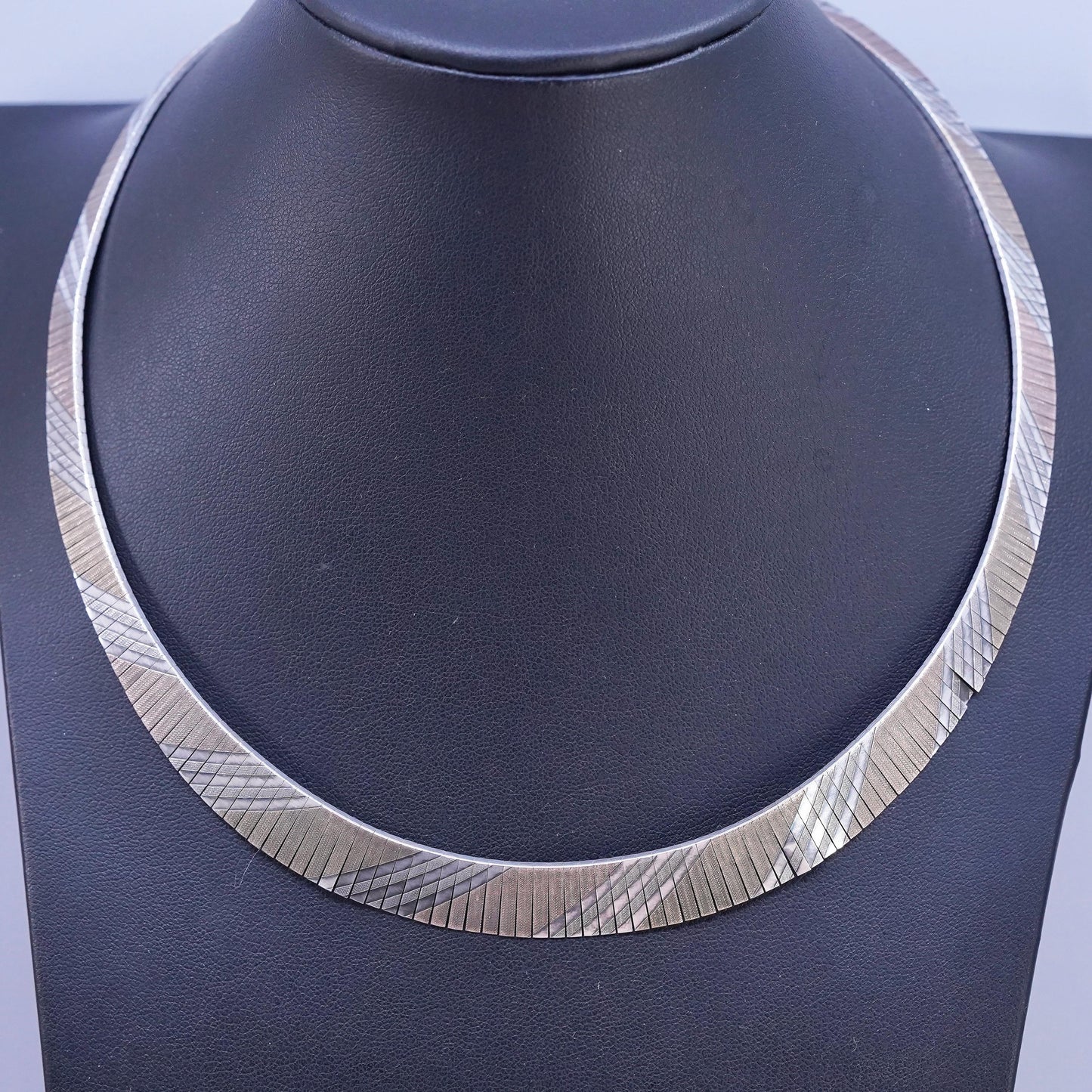 17", Italian two tone textured Sterling silver necklace, 925 Cleopatra chain