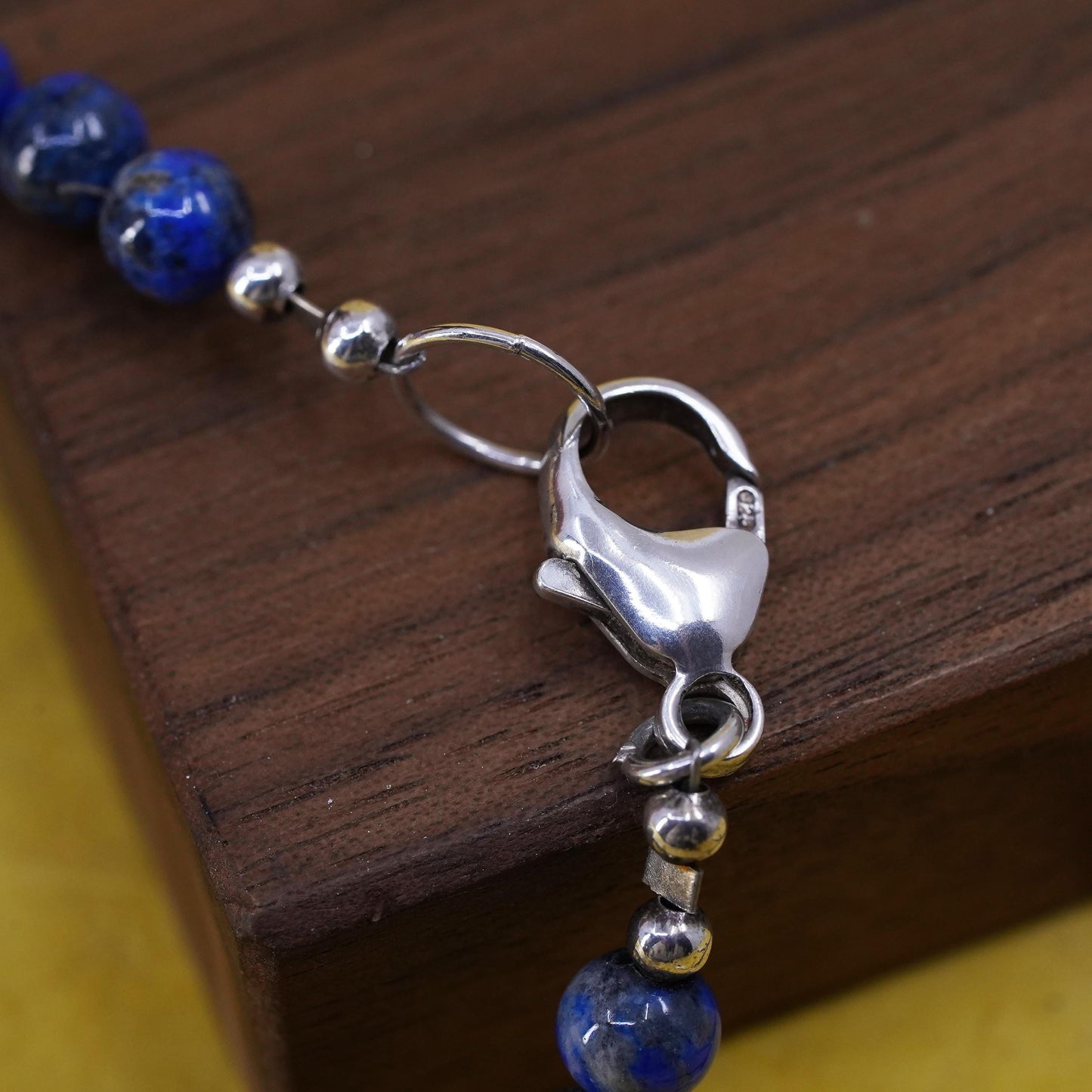 6.75", vintage sterling silver bracelet with blue evil eye lapis lazuli beads
