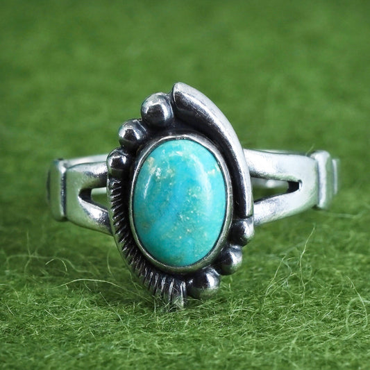 Size 6.5, Native American bell post sterling silver ring, 925 band turquoise