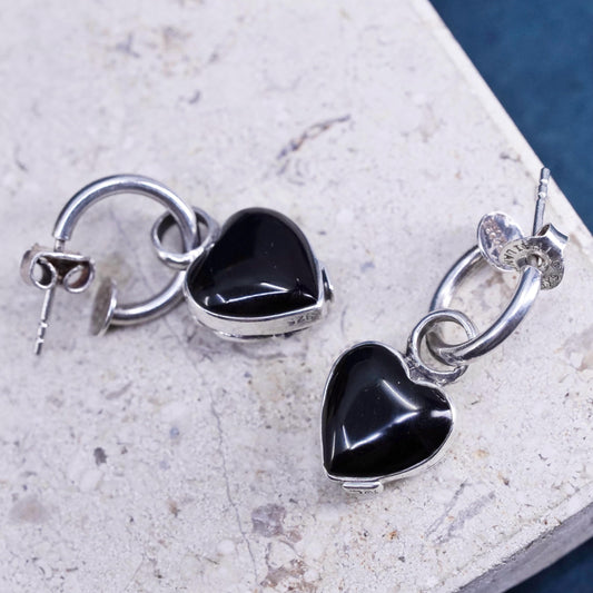 0.5”, Sterling silver earrings, 925 huggie hoops with double sided heart charms