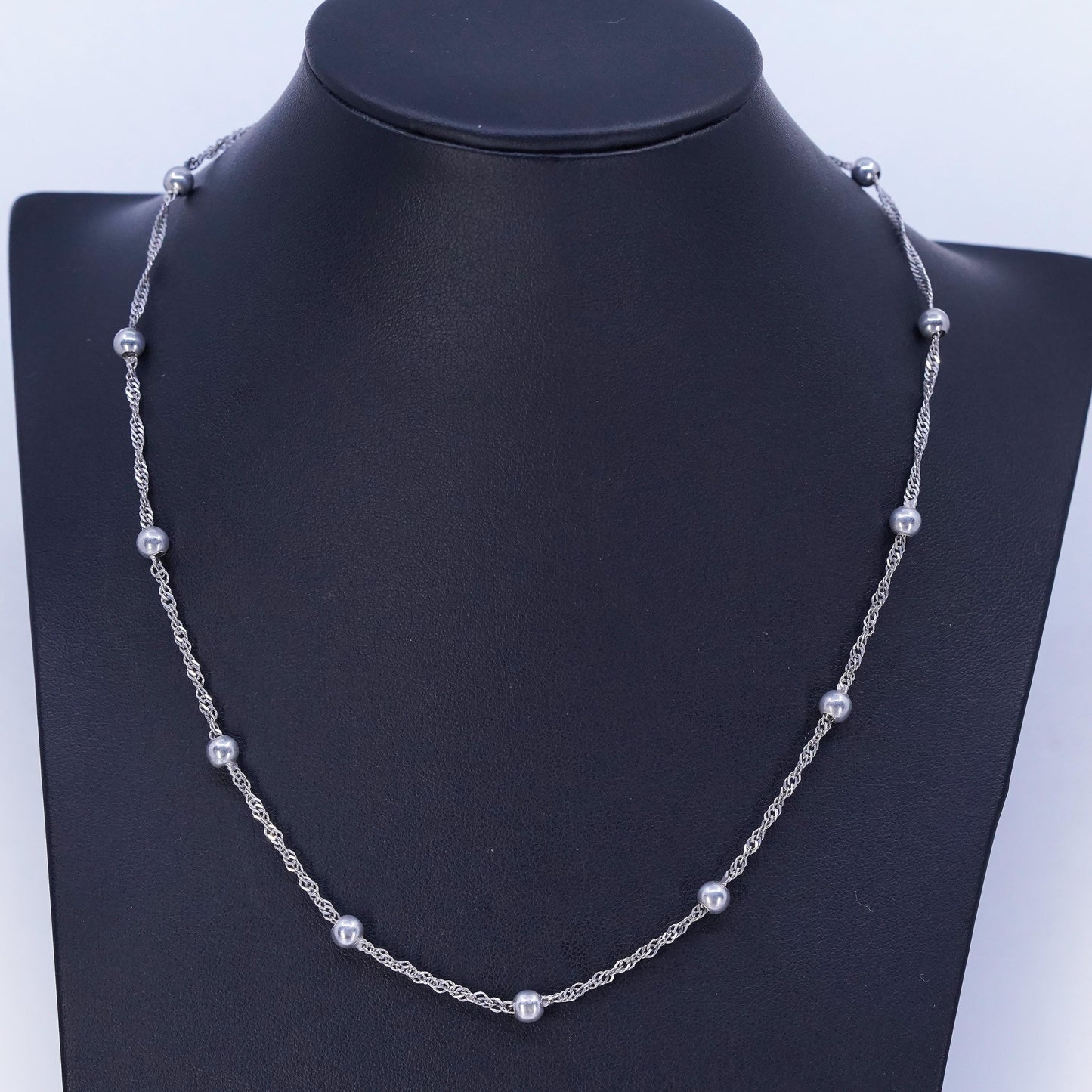 18” 2mm, Italian Sterling 925 silver twisted curb chain necklace with 5mm beads