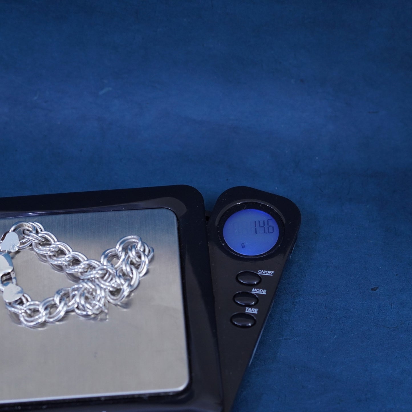 6.5”, VTG Sterling silver handmade charm bracelet, 925 double curb link chain