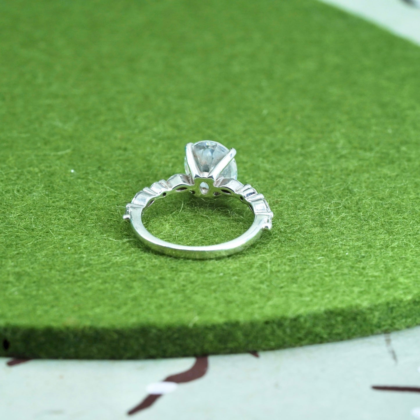 Size 5, Sterling 925 silver engagement ring with oval cut CZ and cluster cz