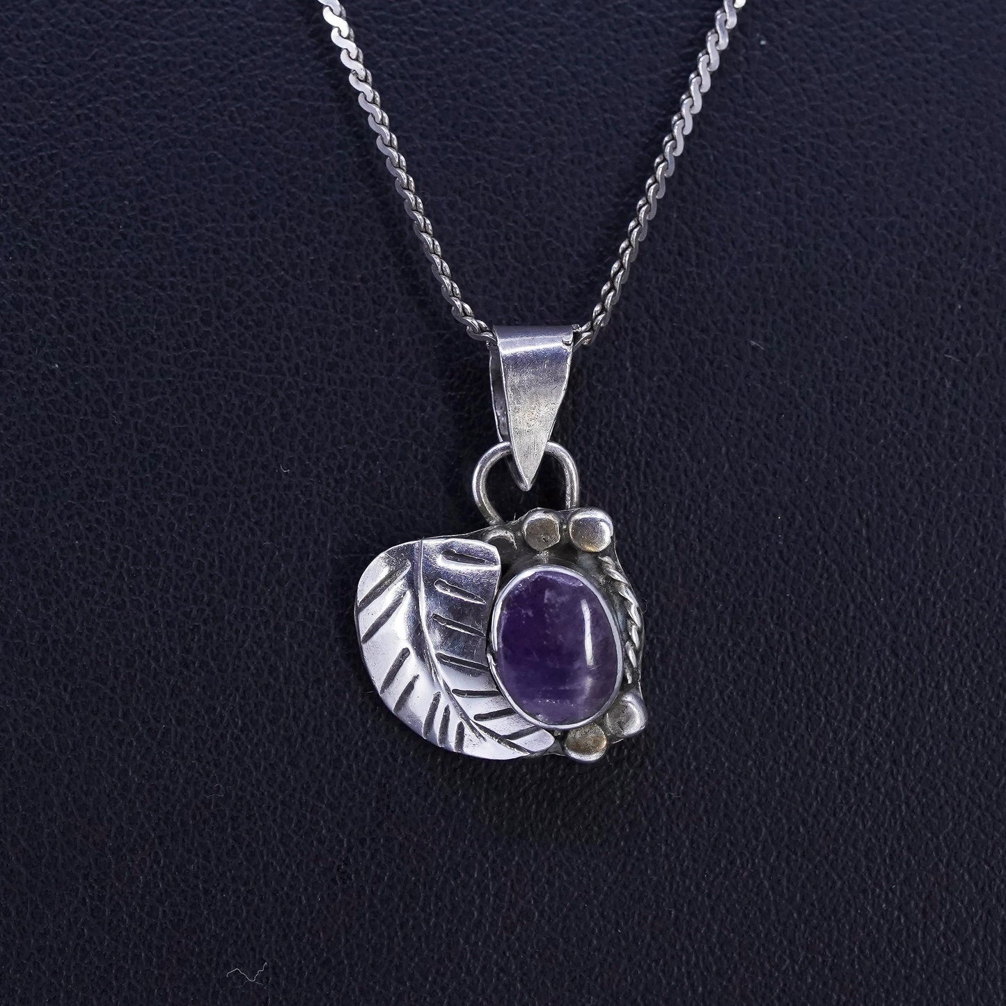 18", Vintage Mexican Sterling 925 silver s link necklace with amethyst pendant