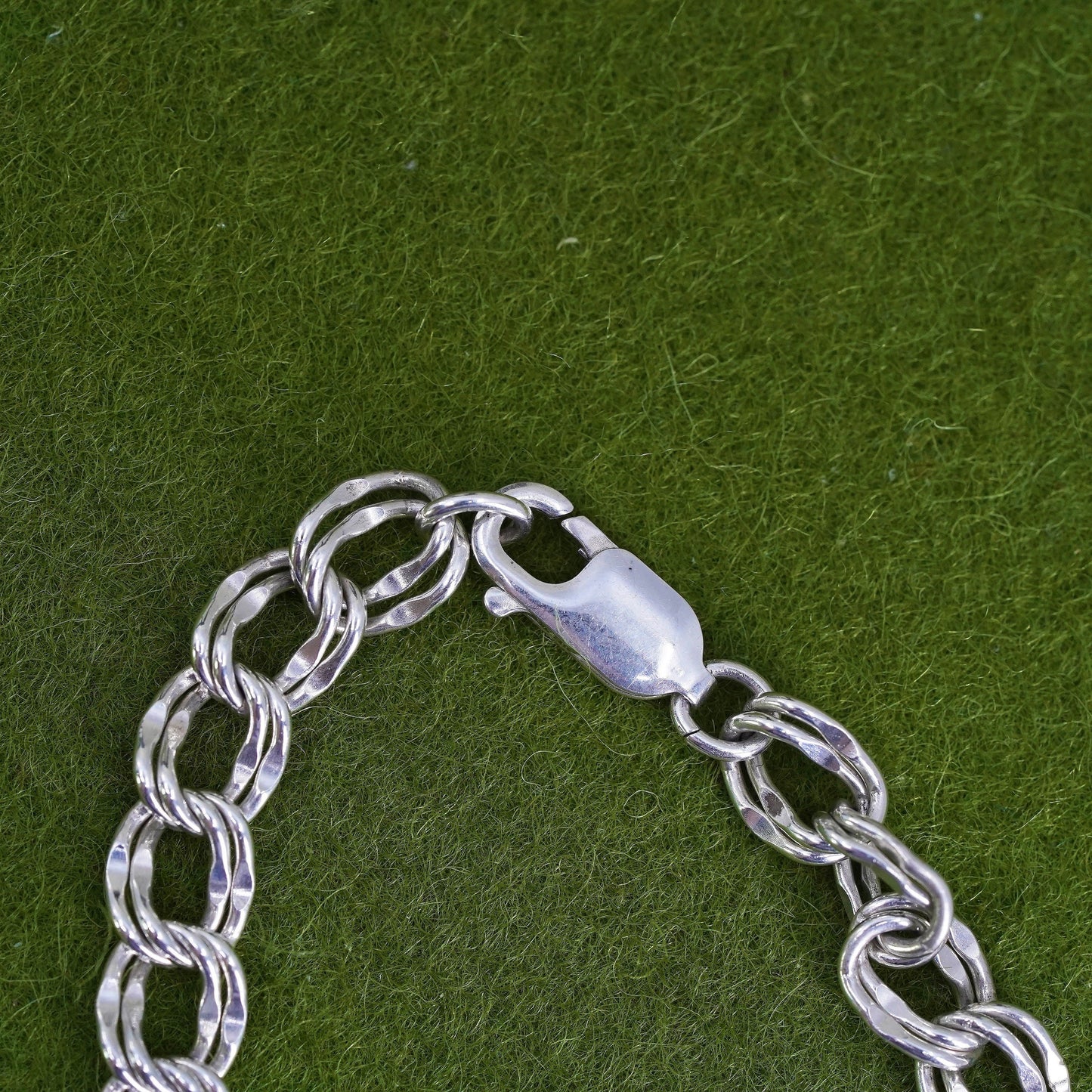 6.5”, Vintage sterling 925 silver double curb bracelet with flower glass charms