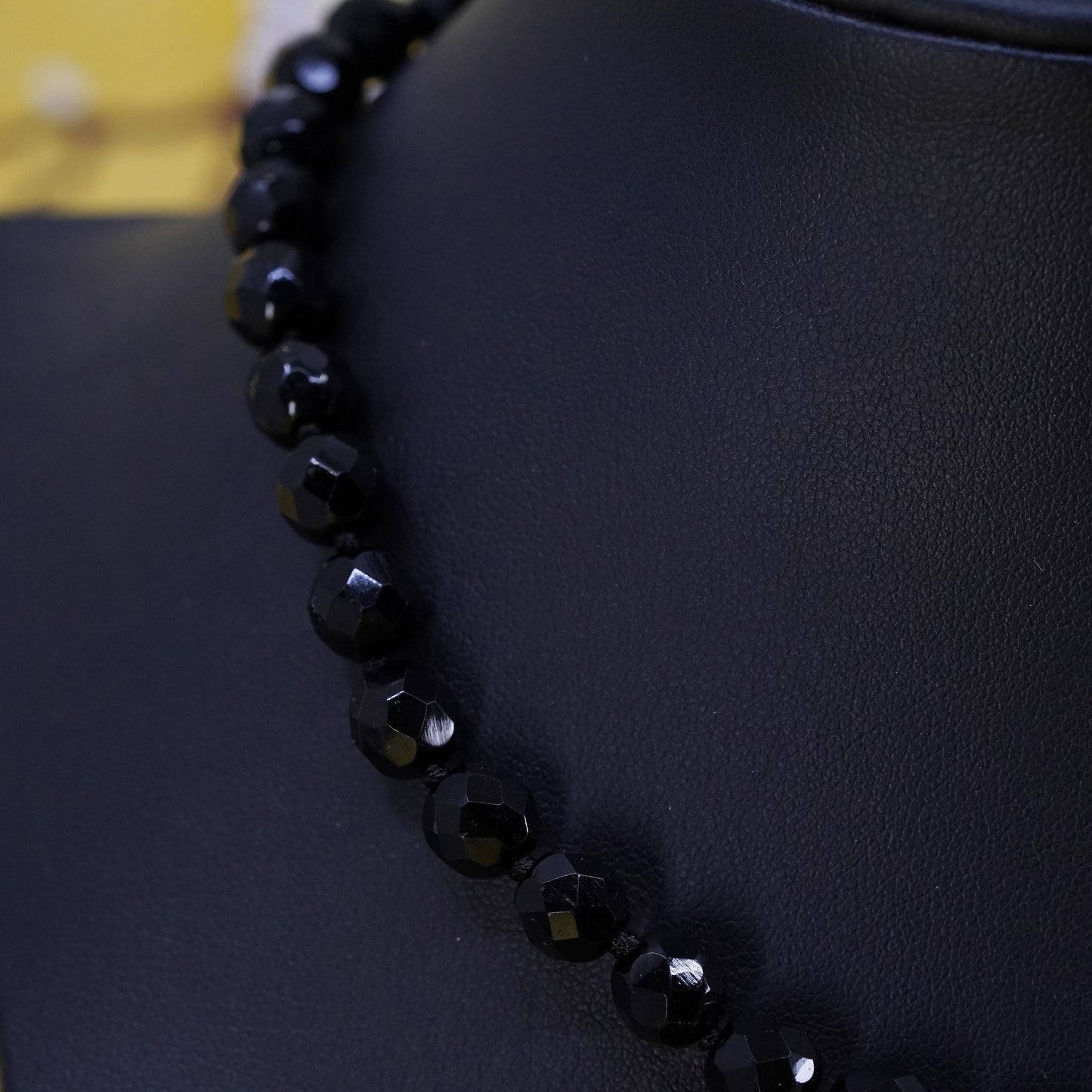 15”, vintage Sterling silver necklace, 925 silver choker with 7mm onyx beads