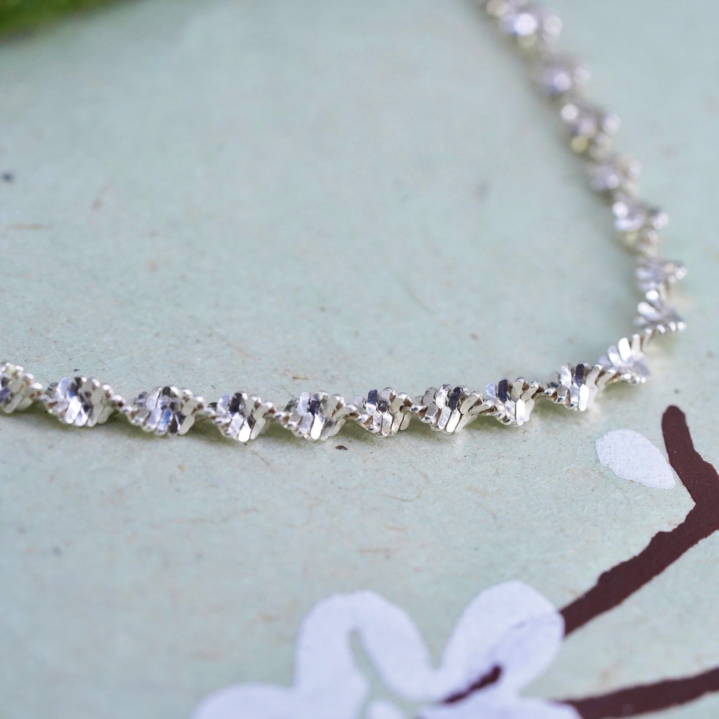 7" 3mm, Vintage sterling silver bracelet, twisted herringbone link bracelet