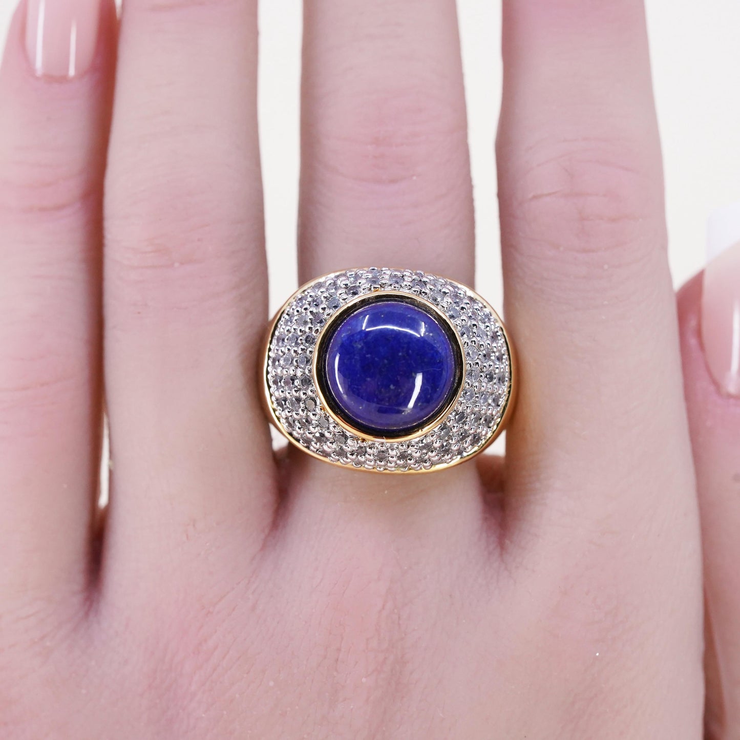 Size 7, 14K GOLD Milor Italian Designer Cigar Band Dome Ring cluster cz lapis