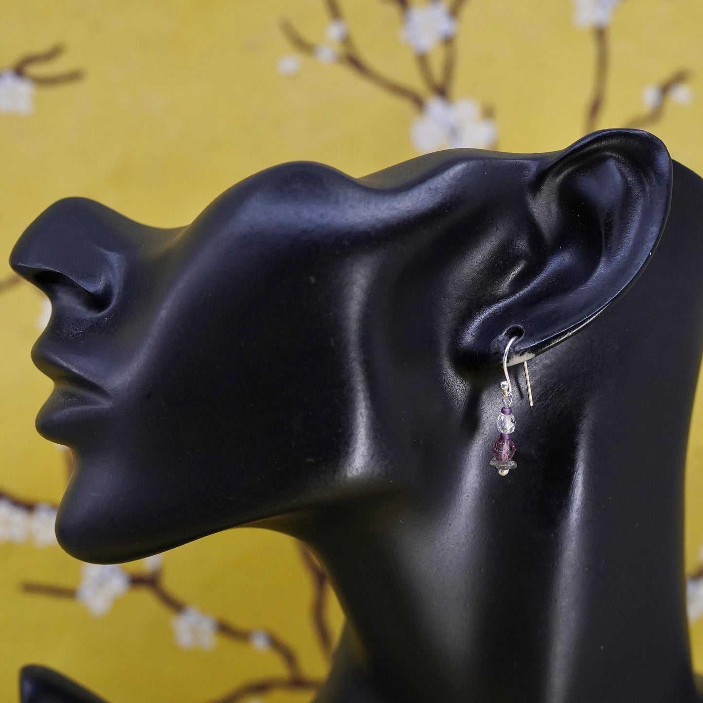 Vintage Sterling silver earrings, solid 925 silver hooks with crystal beads
