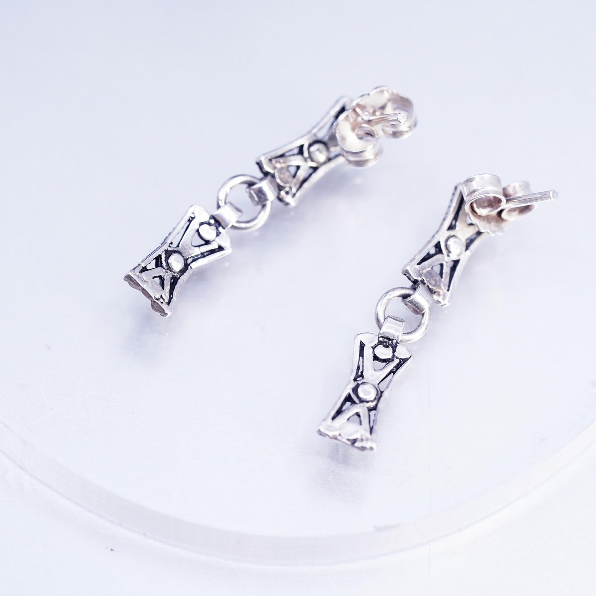 Vintage Sterling silver handmade earrings with Cz dangles