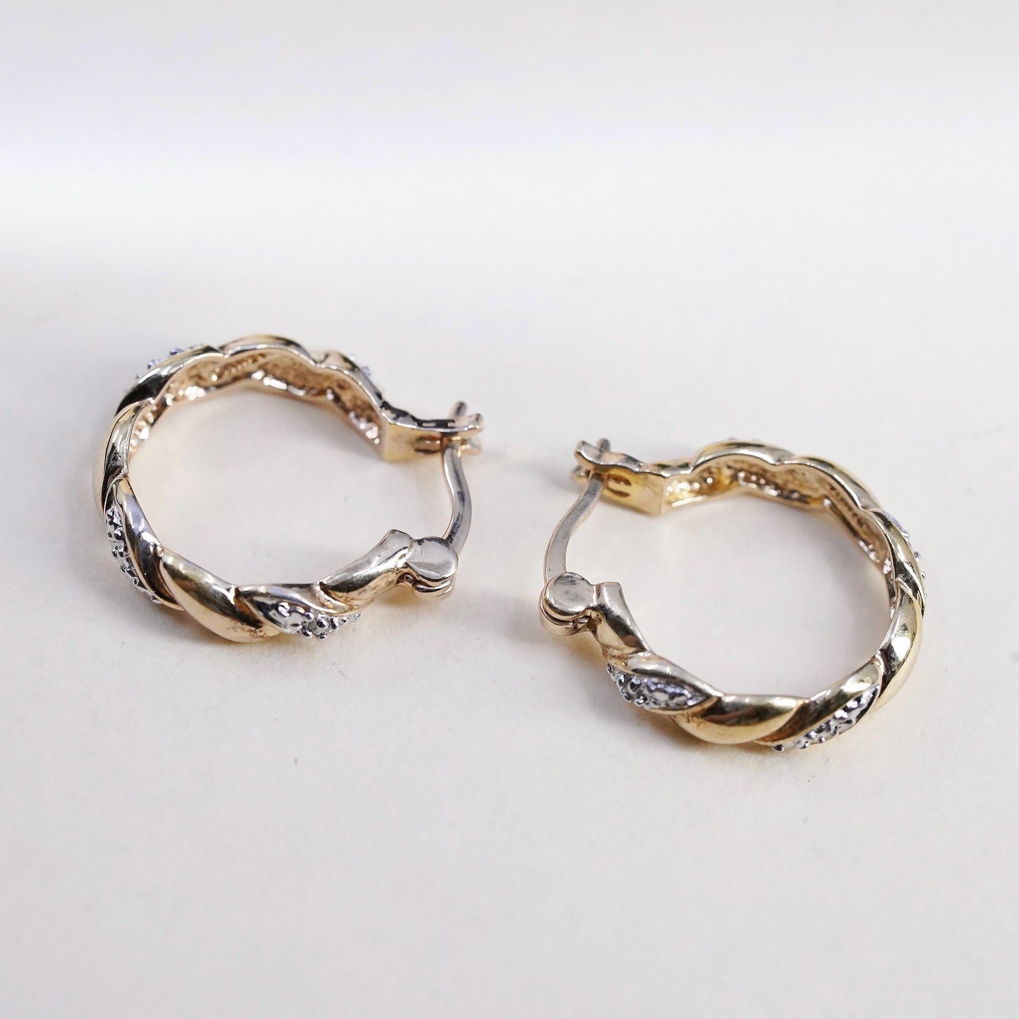 0.75”, vermeil gold over sterling silver earrings, 925 huggie diamond hoops