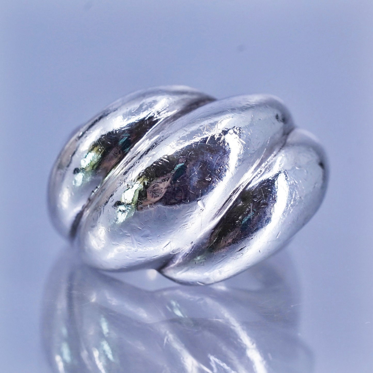 Size 6, vintage Sterling 925 silver handmade ring, ribbed band