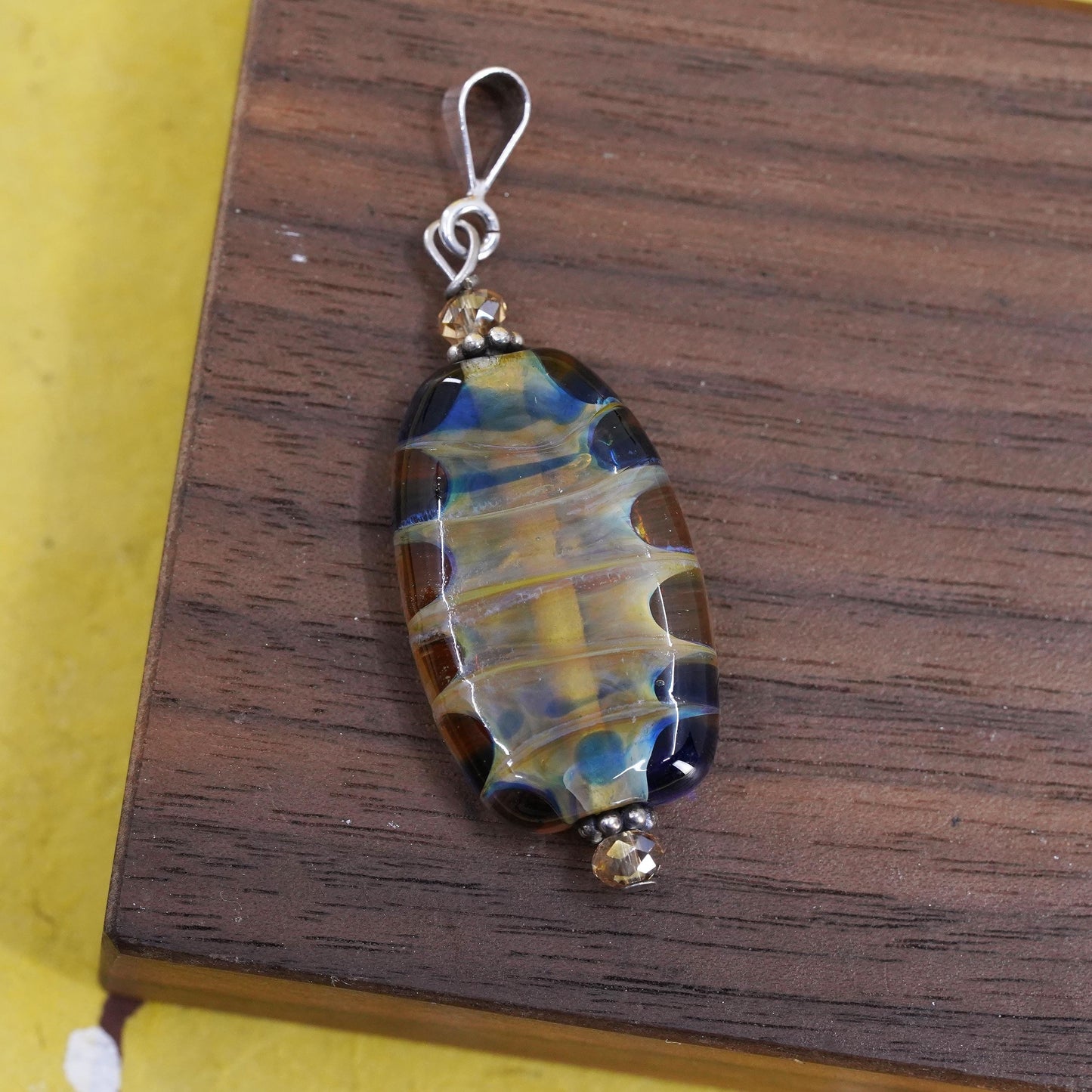 Vintage Sterling silver 925 handmade pendant with artisan glass