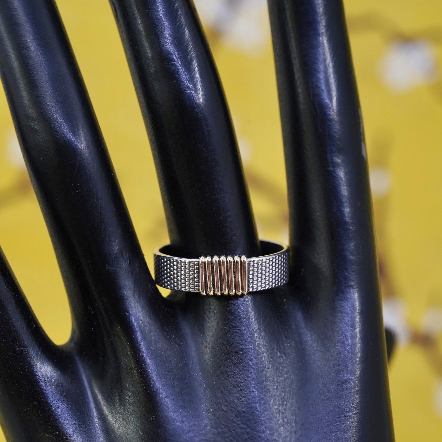 Size 10.5, vintage Sterling silver ring with 14K gold wired, two tone 925 band