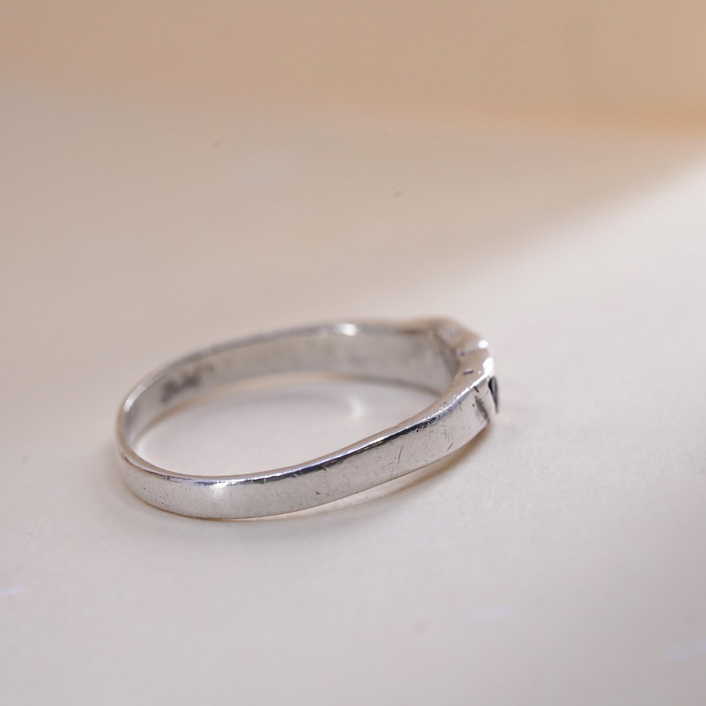 Size 8, Vintage sterling 925 silver handmade ring, stackable band blue onyx