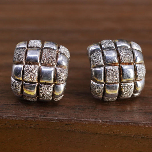0.75", VTG Italian Sterling silver hoop earrings, glittering 925 huggie studs