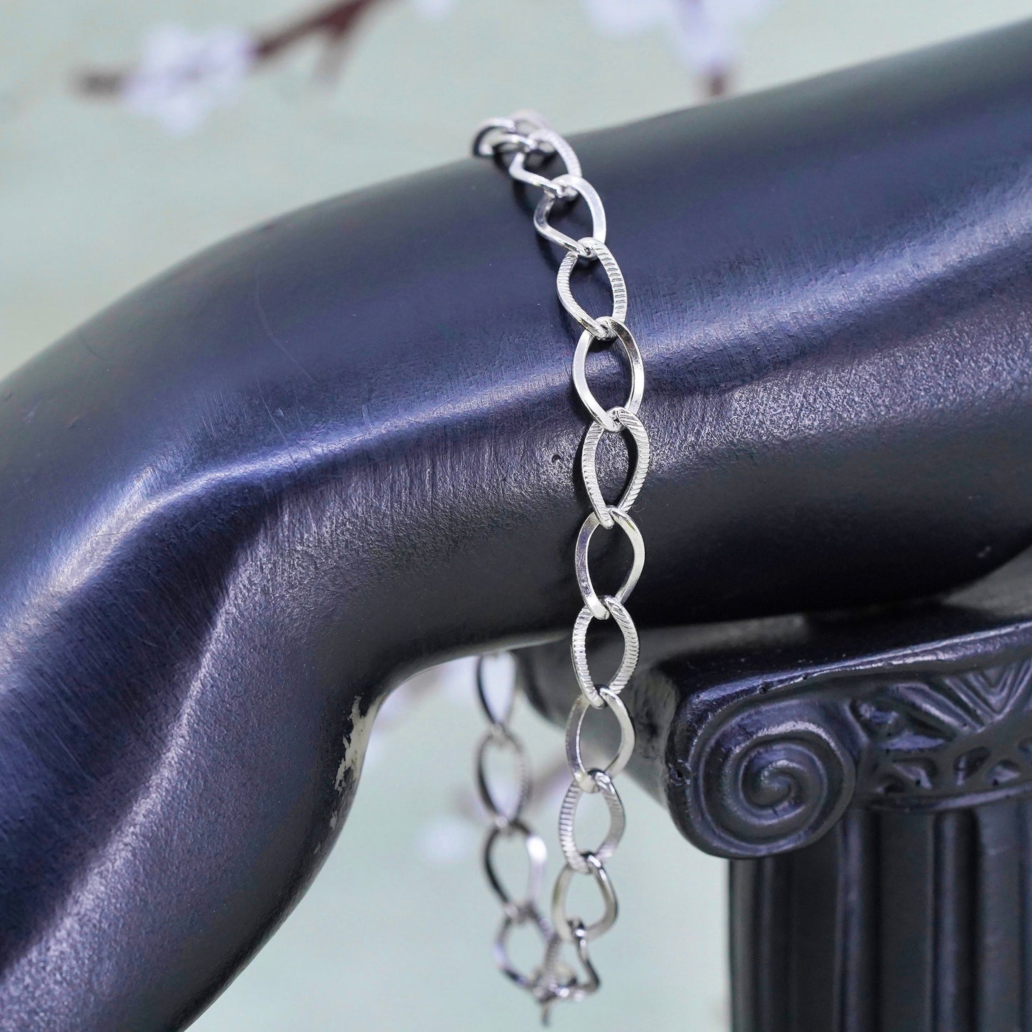7”, Vintage milor sterling silver textured curb bracelet, bold 925 men’s chain