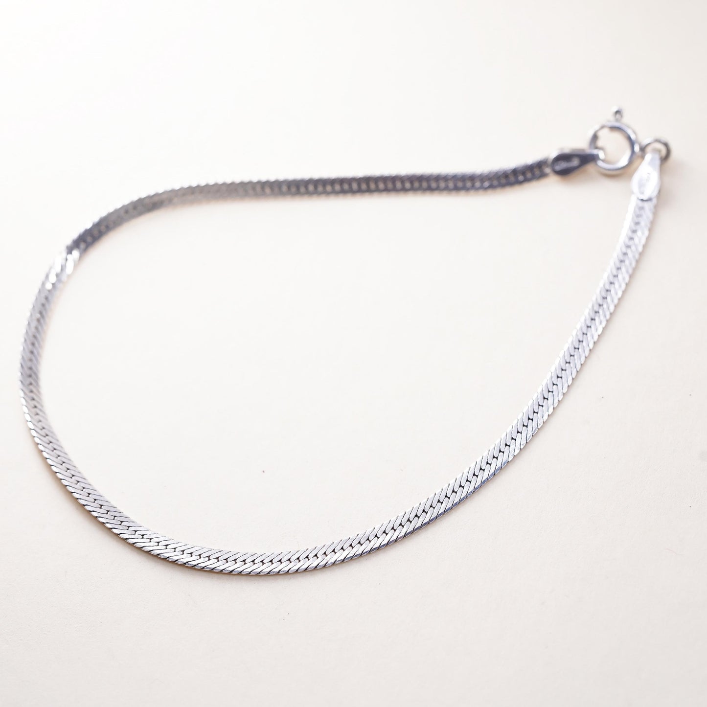 7.5” 3mm, Vintage sterling 925 silver bracelet, herringbone link bracelet