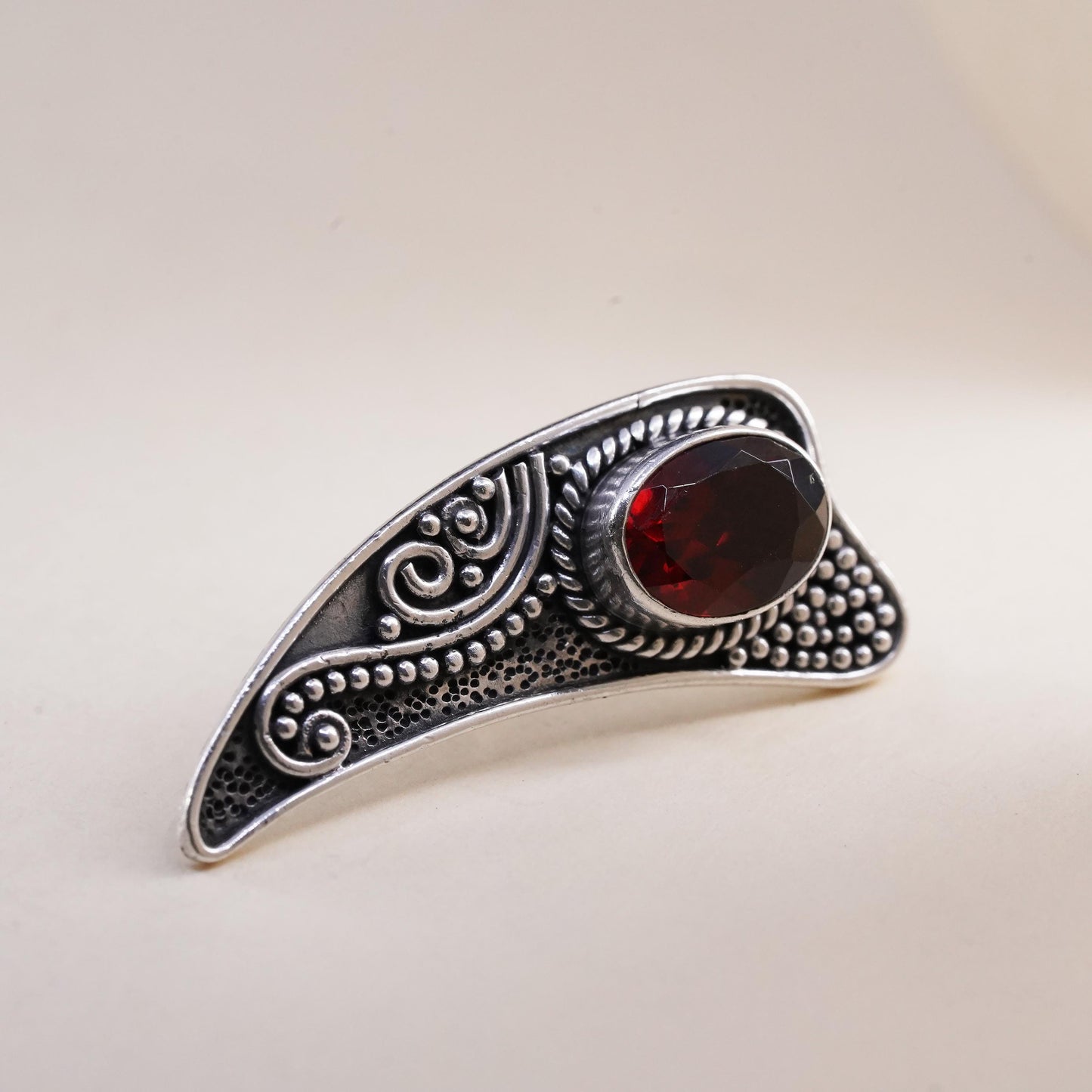 Vintage BA Suarti sterling silver handmade single earring, 925 heart studs ruby
