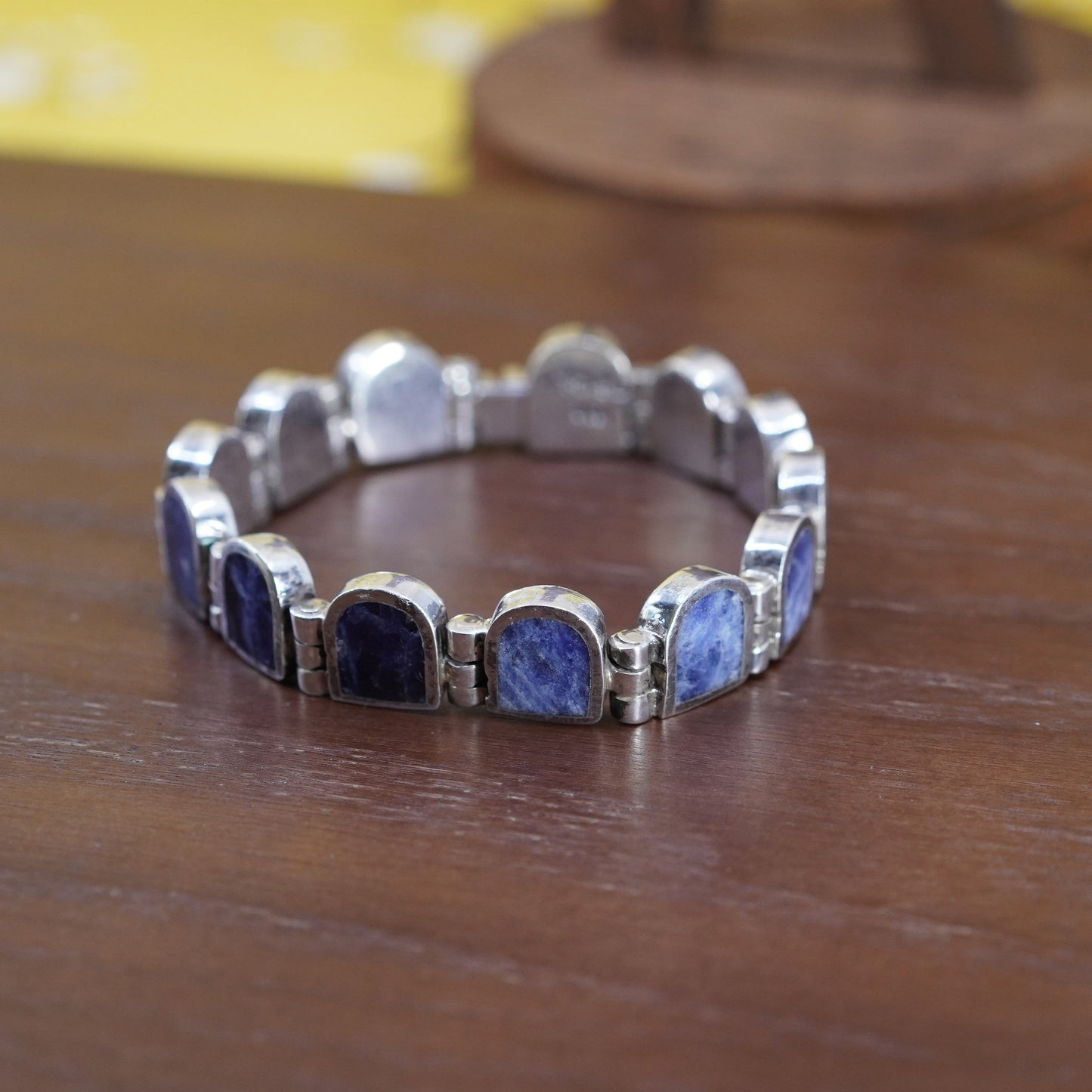 6.5”, vintage Mexico Sterling 950 silver tennis bracelet with sodalite inlay